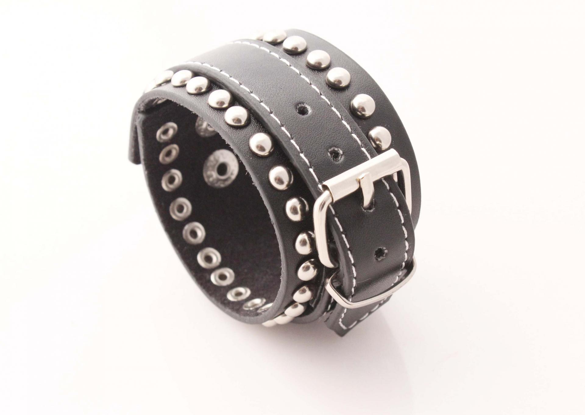 Wide Cuff Multi Stud Buckle Adjustable Leather Bracelet  