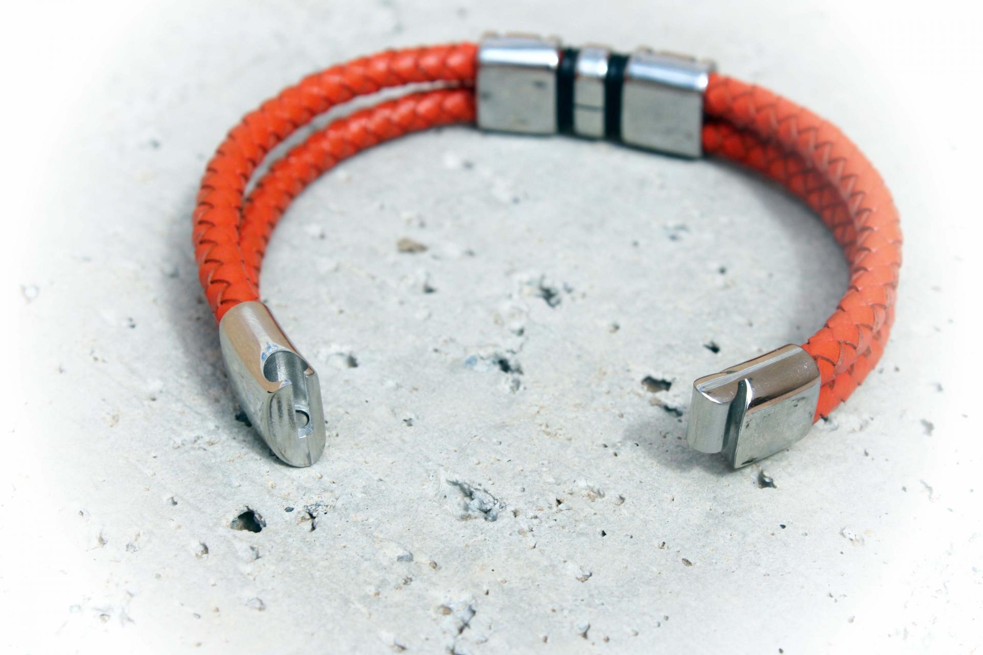 Orange Spice Multi Layer Leather & Steel Bracelet - Customisable