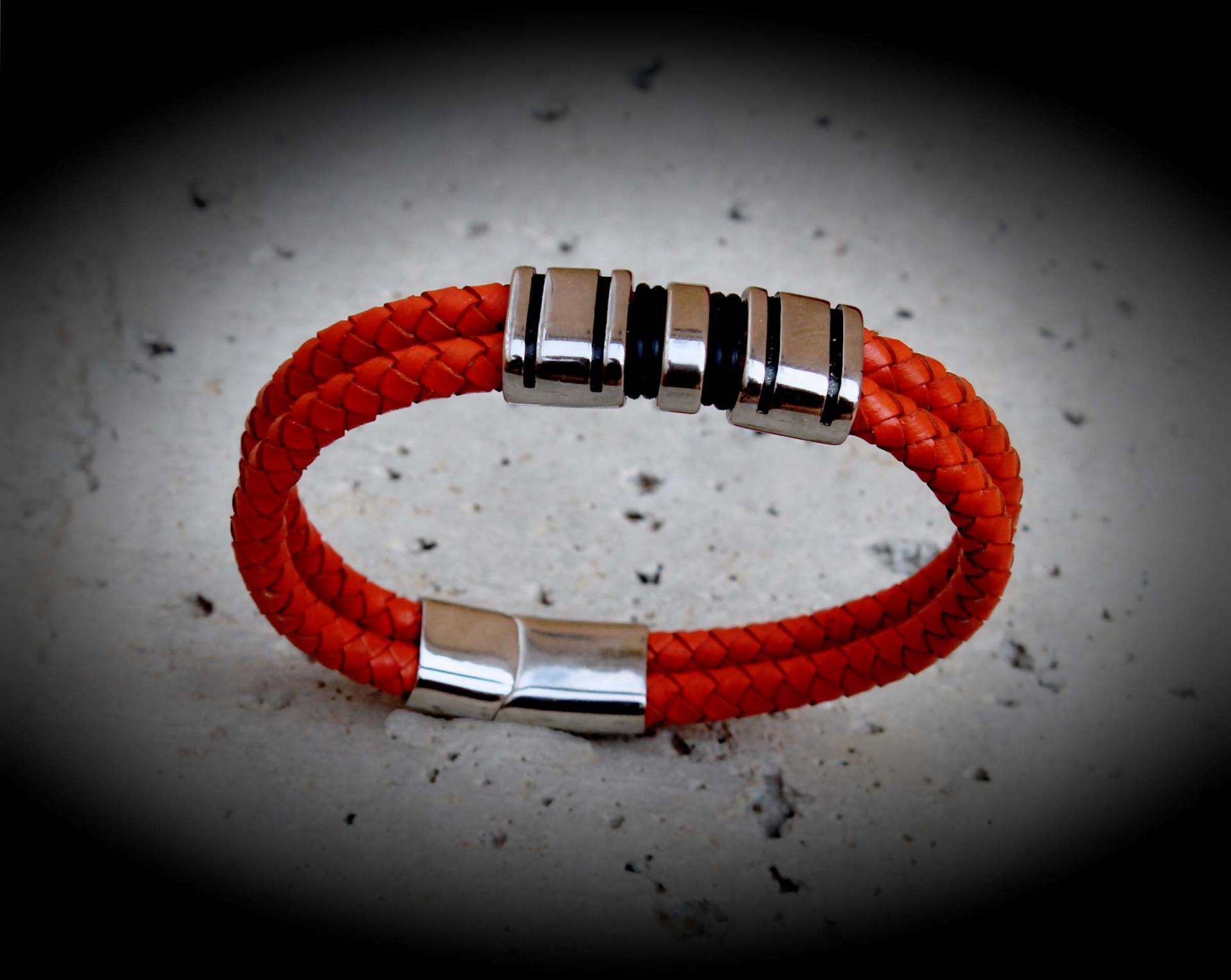 Orange Spice Multi Layer Leather & Steel Bracelet - Customisable