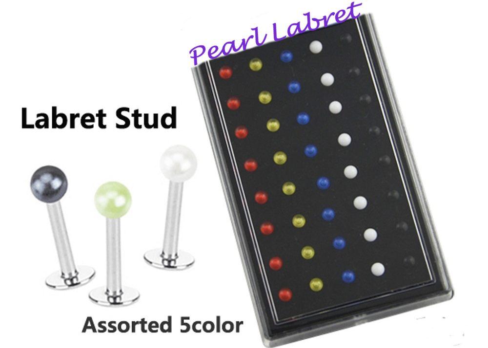 Pearl Labret Studs - Choice Of Colour and Length