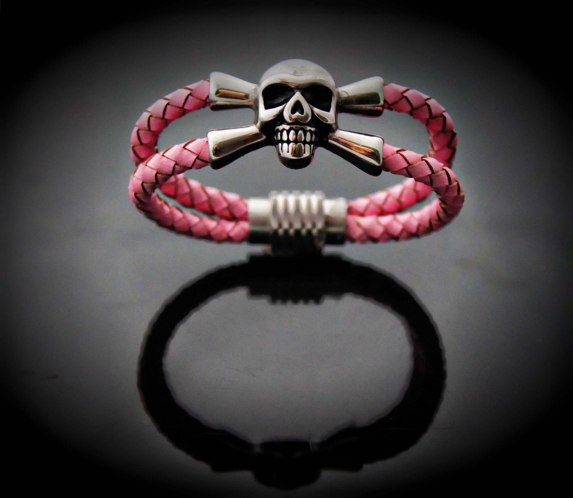 Pink Leather Skull Pirate Double Layer Bracelet - Customisable!