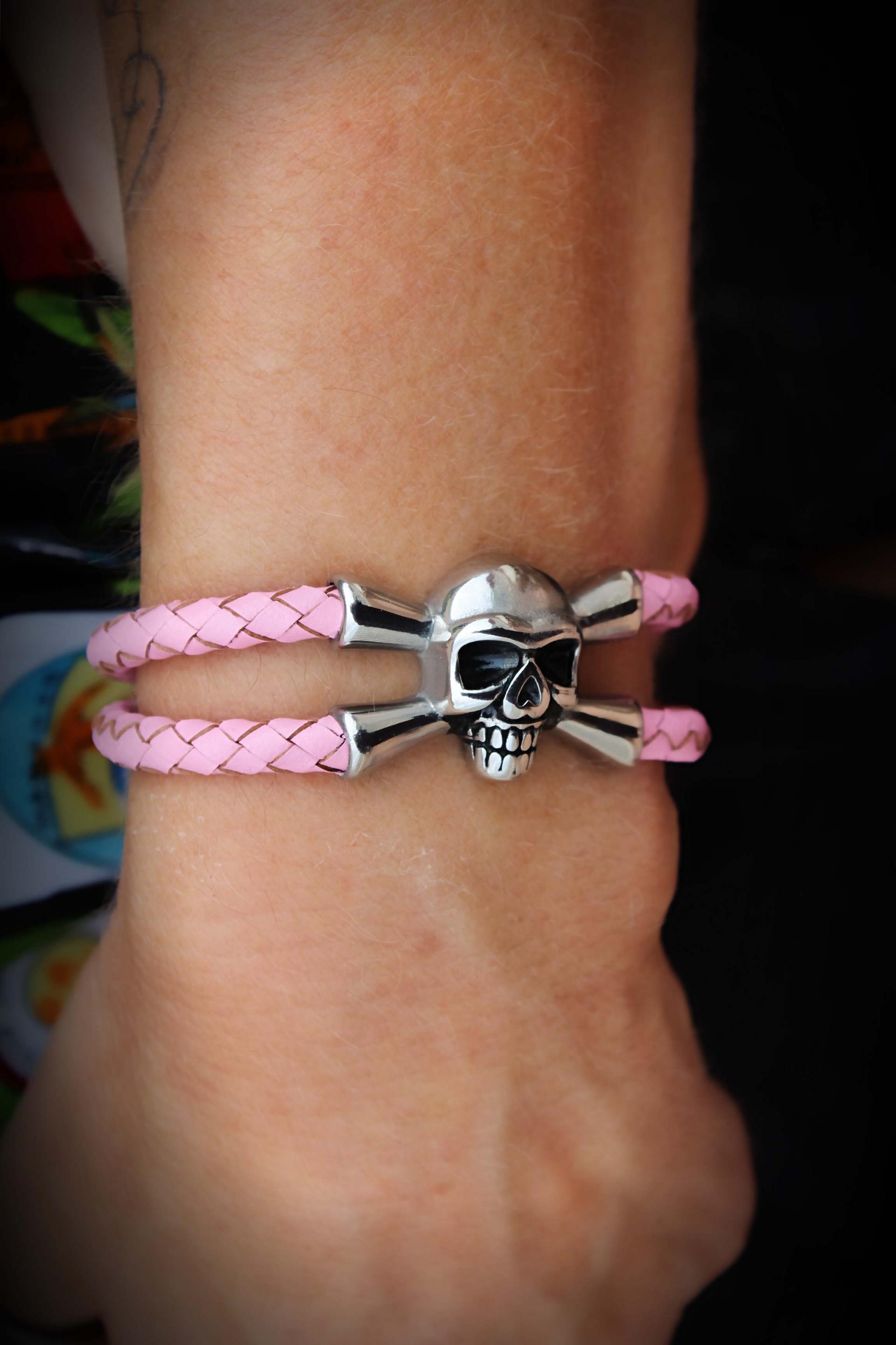 Pink Leather Skull Pirate Double Layer Bracelet - Customisable!