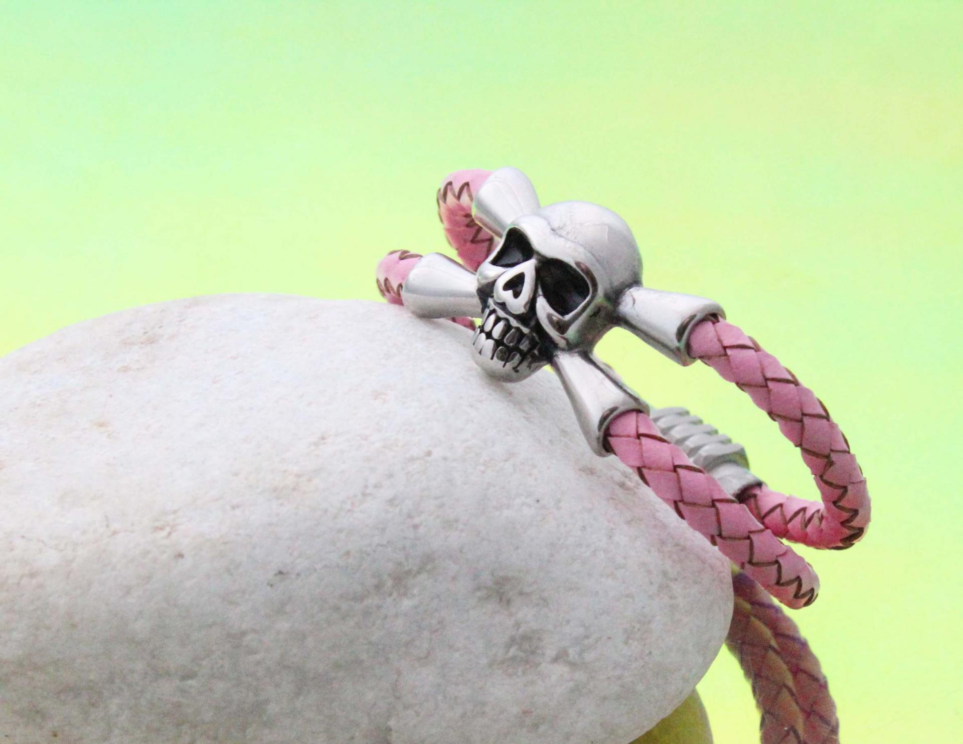 Pink Leather Skull Pirate Double Layer Bracelet - Customisable!