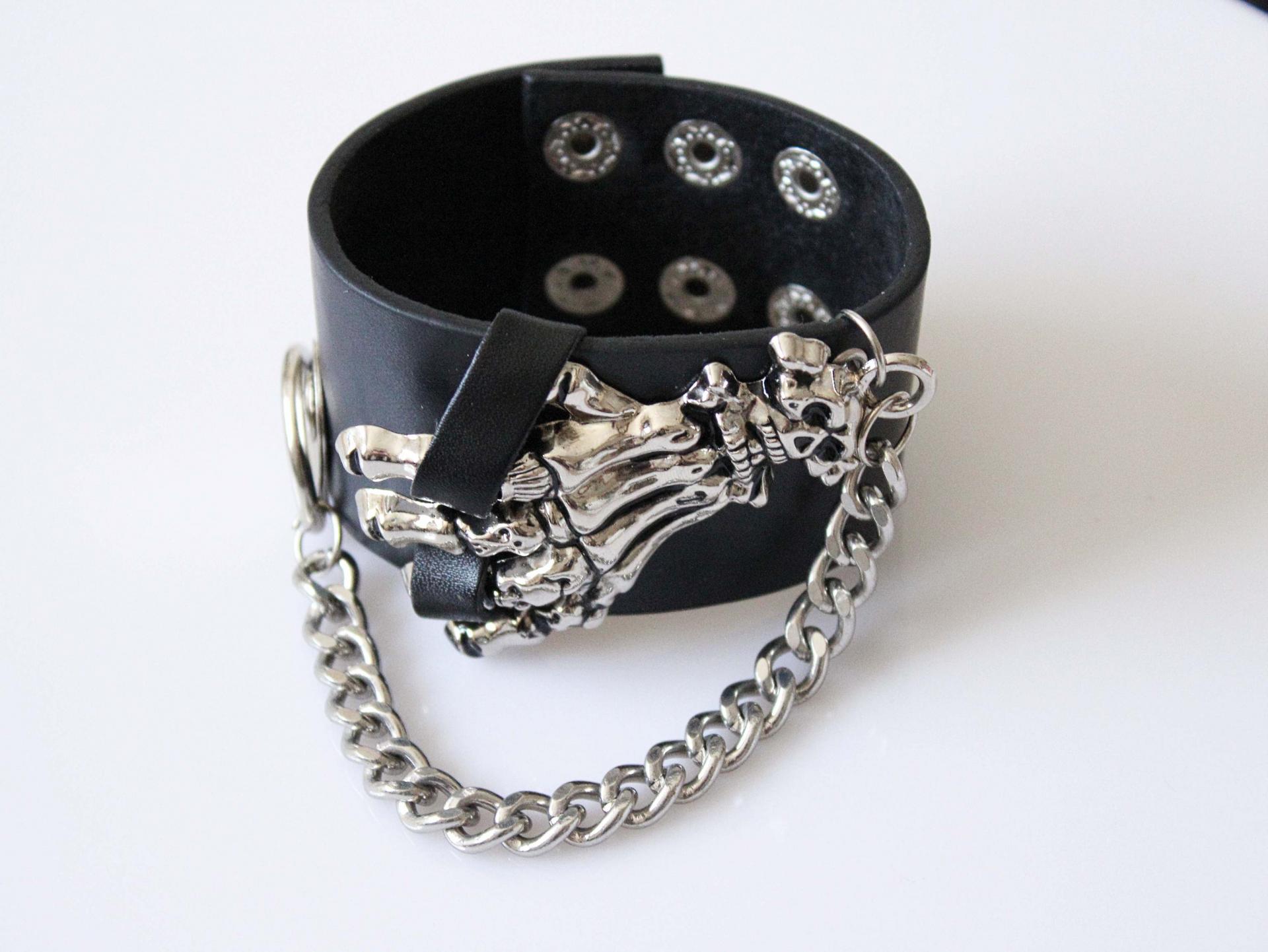 Punk Skeleton Hand Leather Bracelet