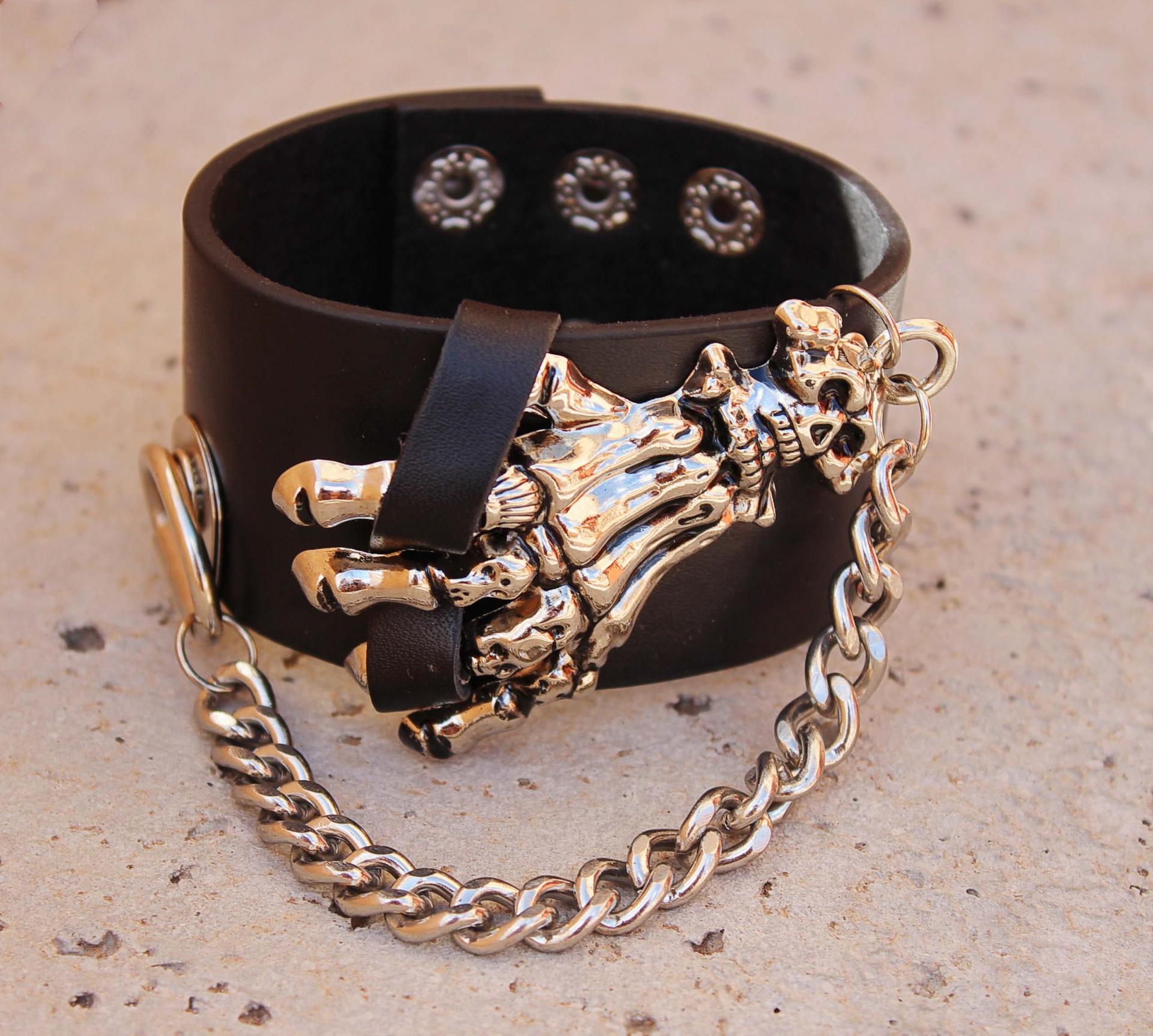 Punk Skeleton Hand Leather Bracelet