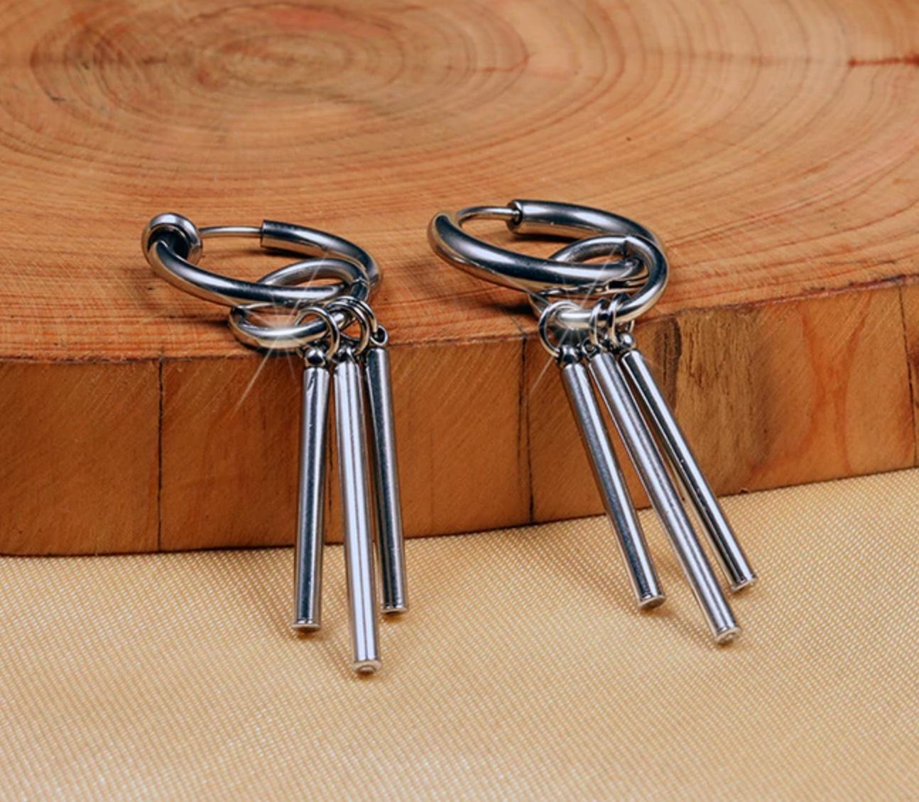 Punk Dangle Stick Titanium Steel Earrings - Customisable