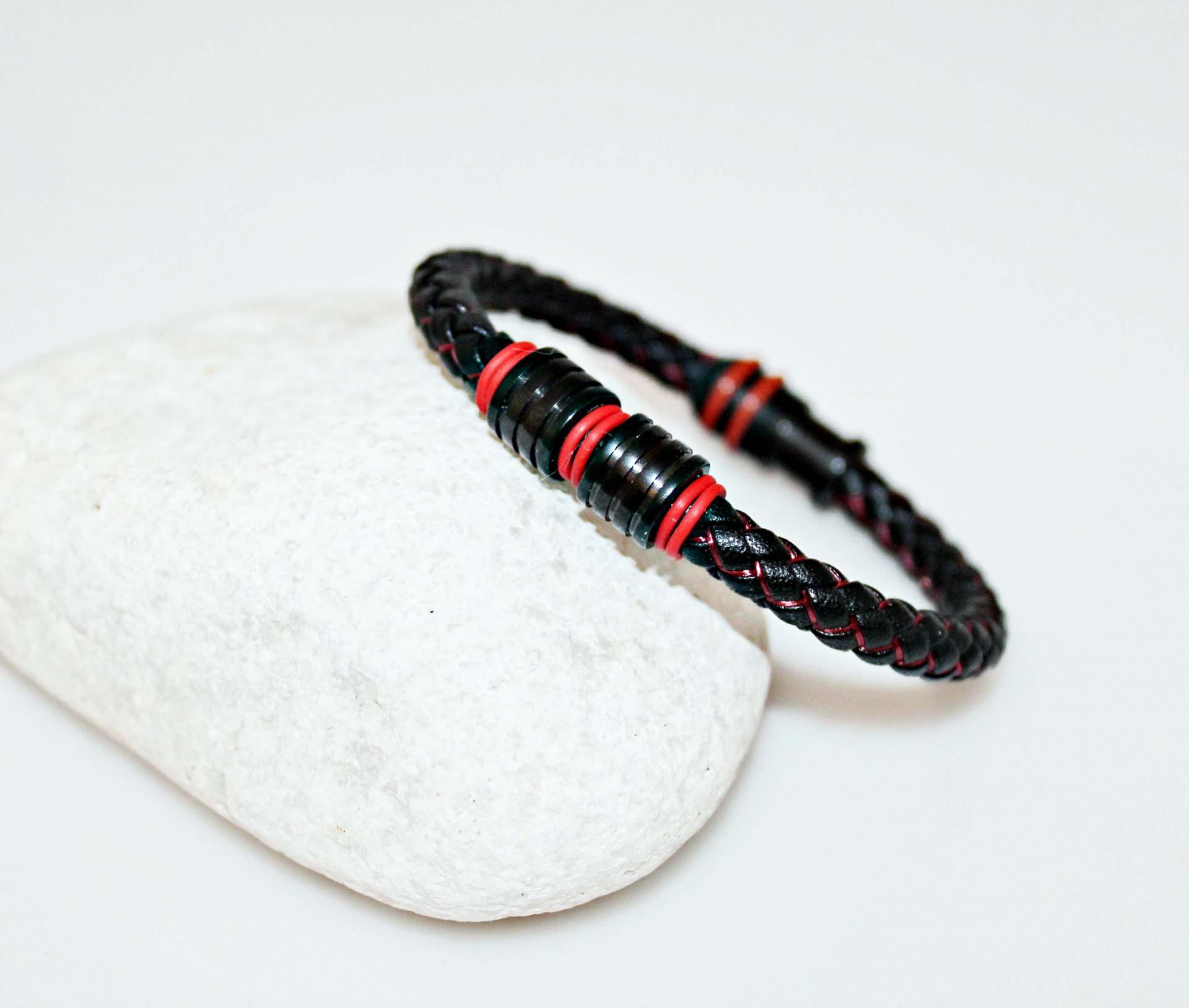 Raging Red Contemporary Cutting Edge Leather Bracelet - Customise!