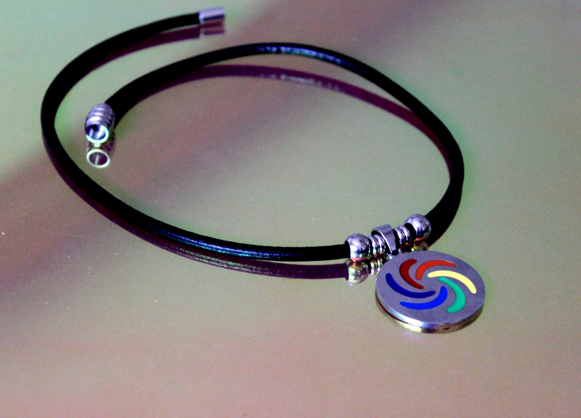 Circular Rainbow Flag Stainless Steel and Leather Choker - Customisable!