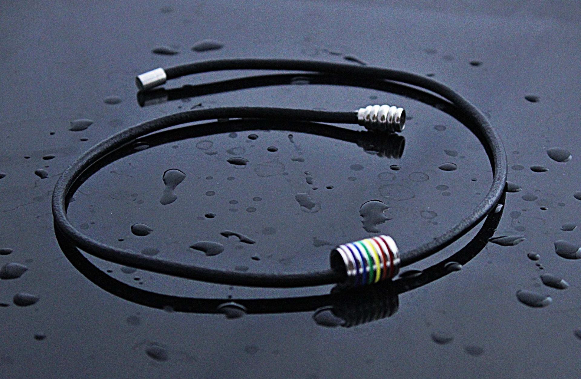 Rainbow Flag Stainless Steel Tube and Leather Choker