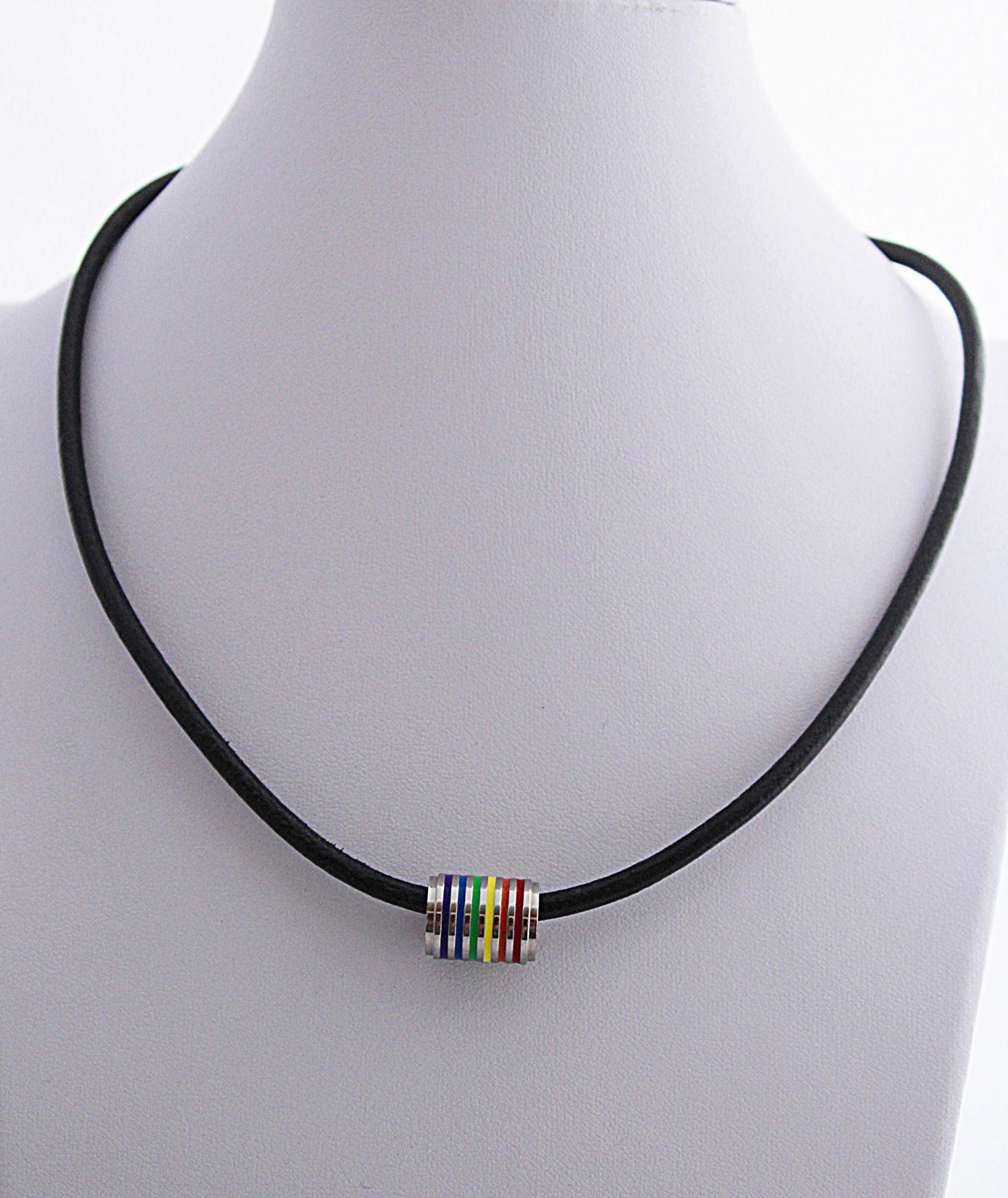 Rainbow Flag Stainless Steel Tube and Leather Choker