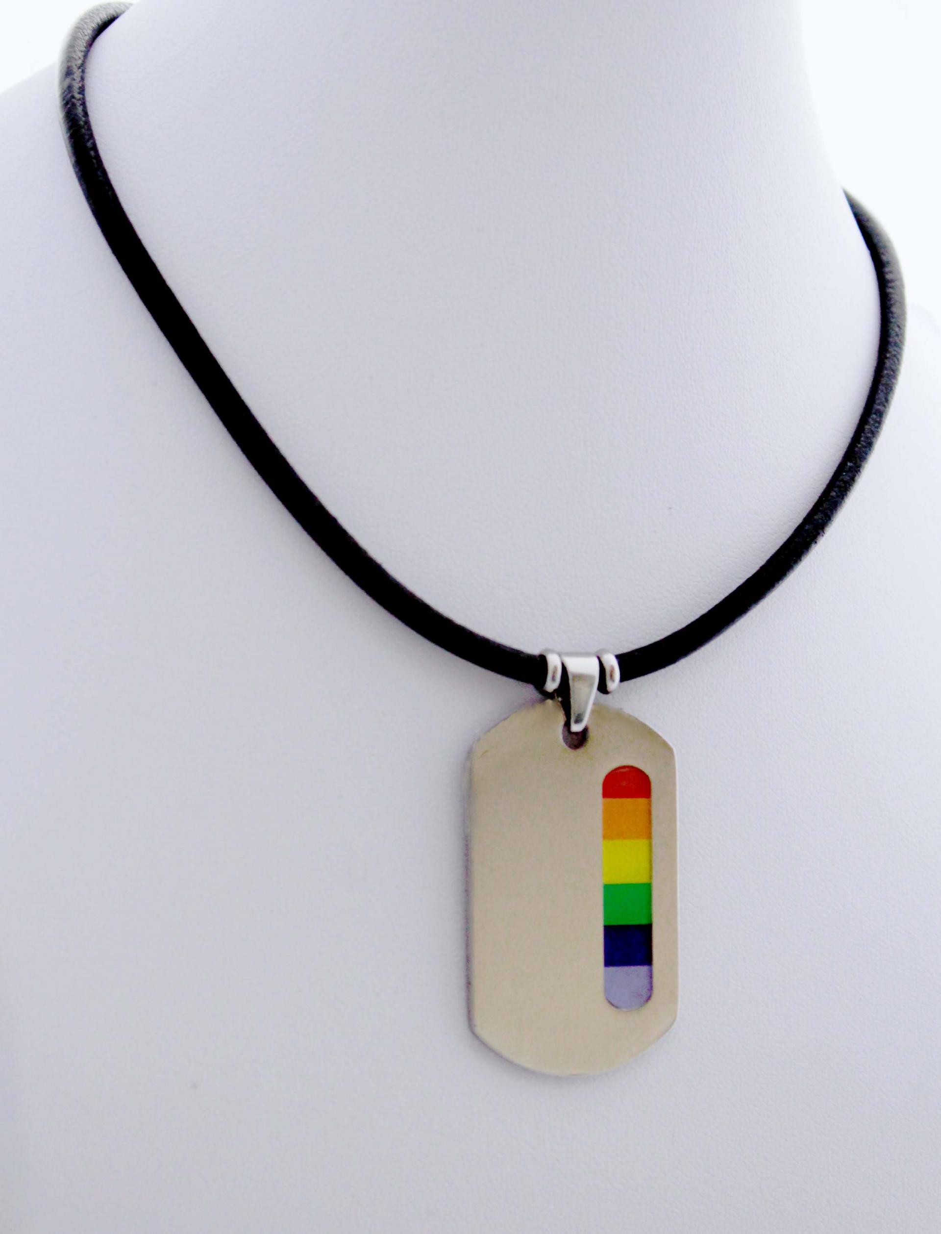 Rainbow Tag Stainless Steel & Leather Choker