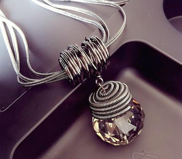 Coiled Effect Unique Design Long Crystal Necklace