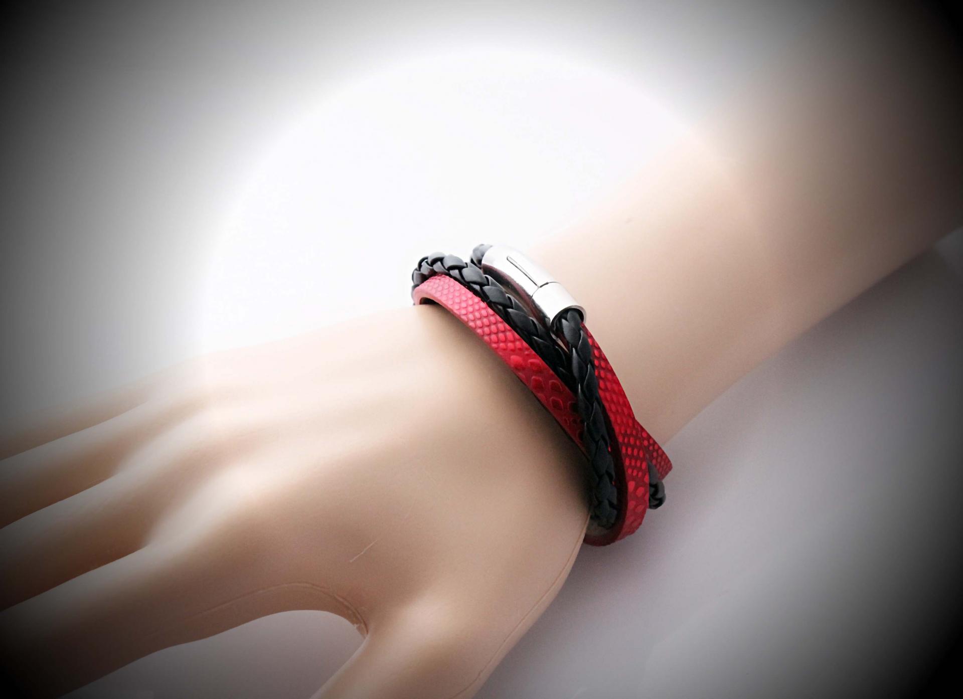 Wraparound Double Layer Bracelet in a Rebellious Red Snakeskin leather