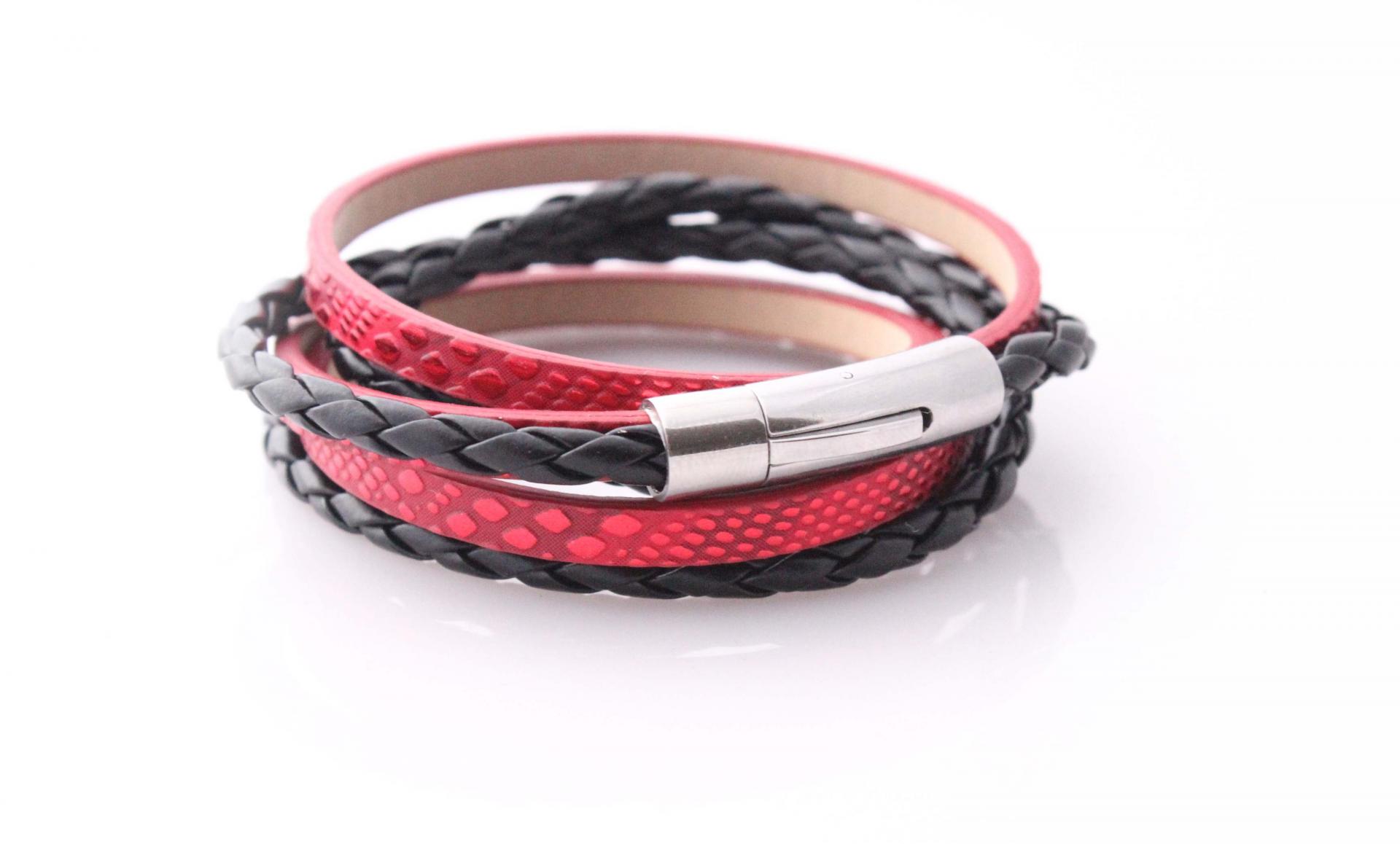 Wraparound Double Layer Bracelet in a Rebellious Red Snakeskin leather