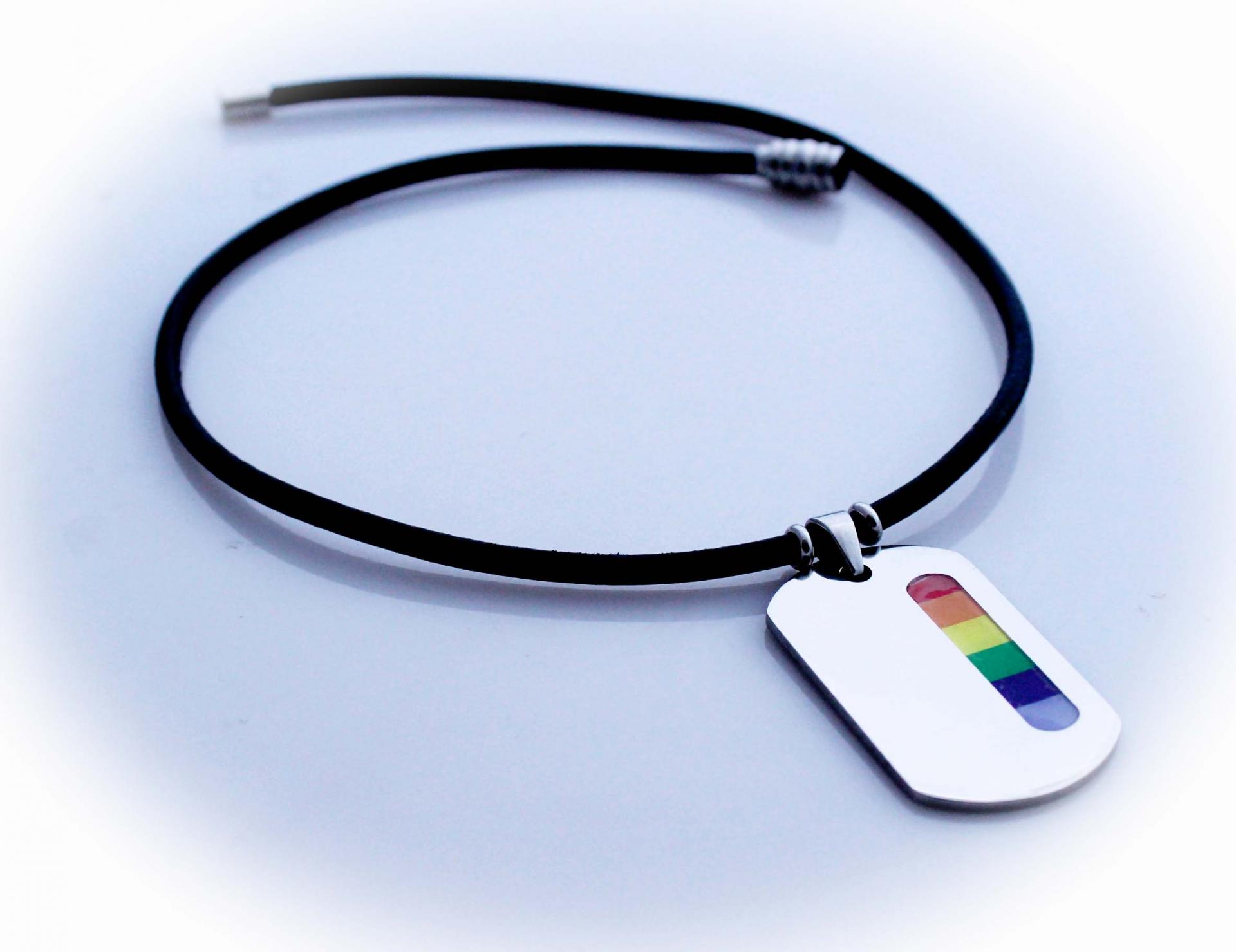 Rainbow Tag Stainless Steel & Leather Choker