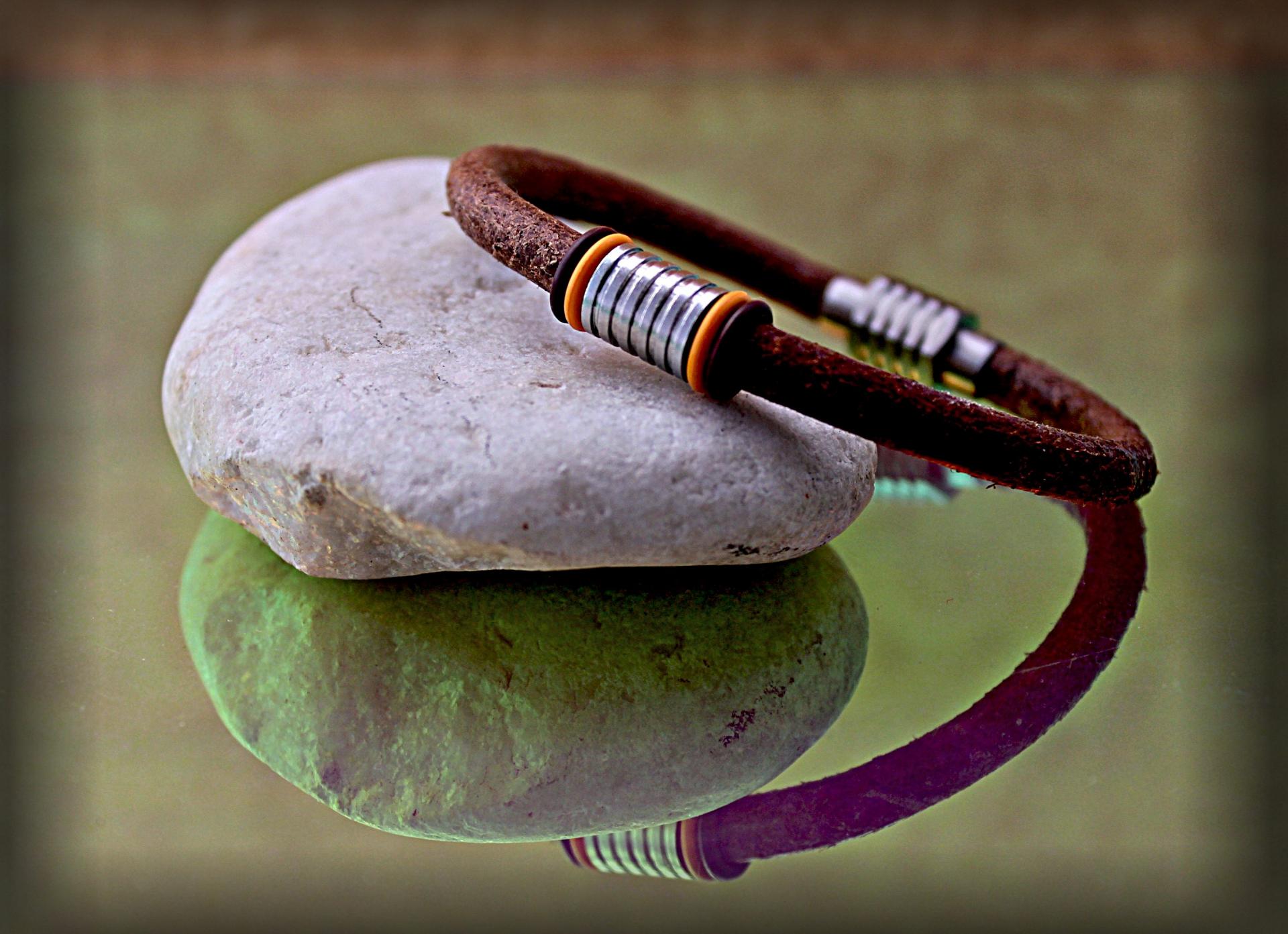 Rustic Brown Leather and Steel Bracelet - Build Your Own Bracelet!