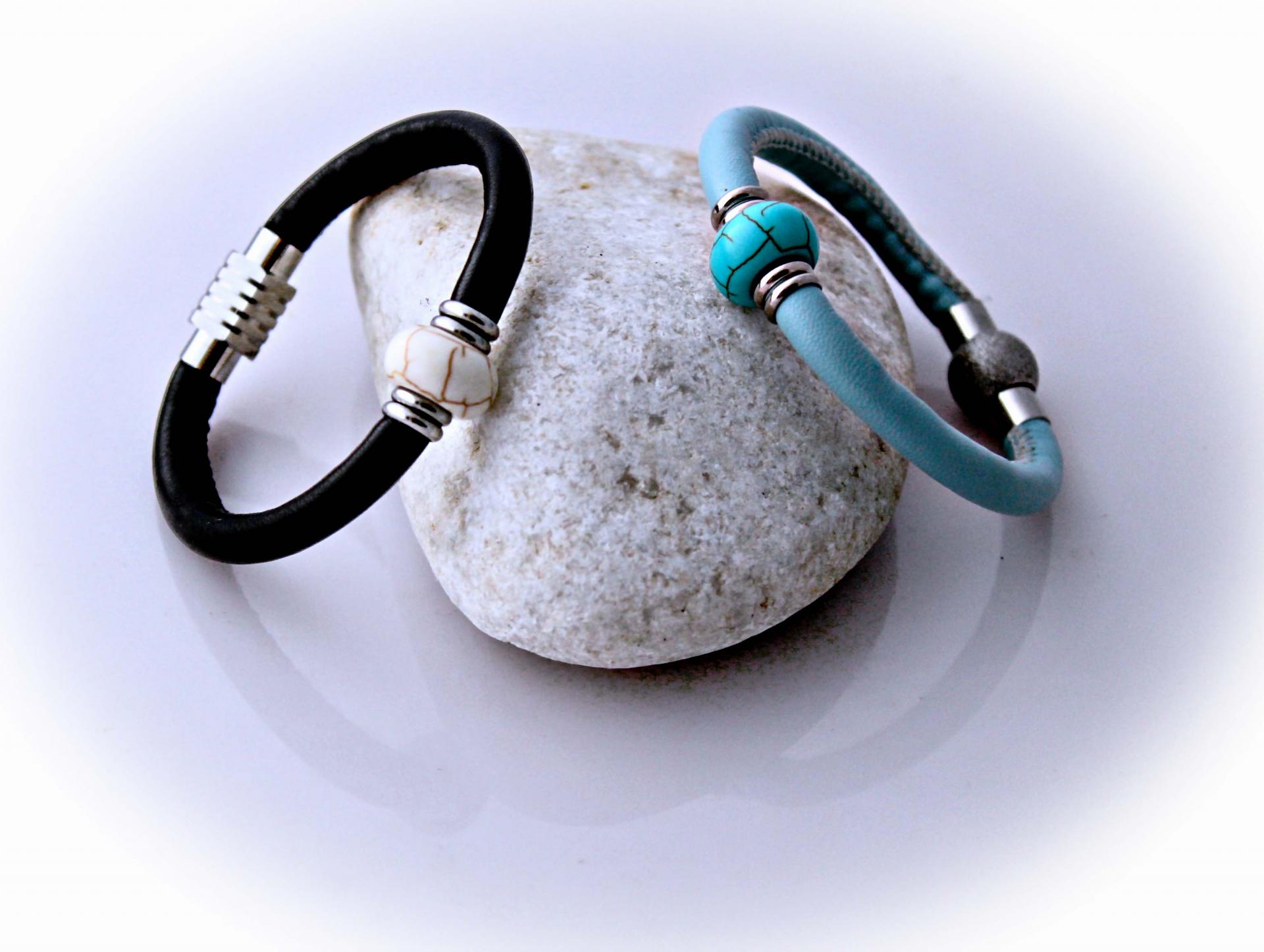 Sheepskin Leather & Stone Bracelet