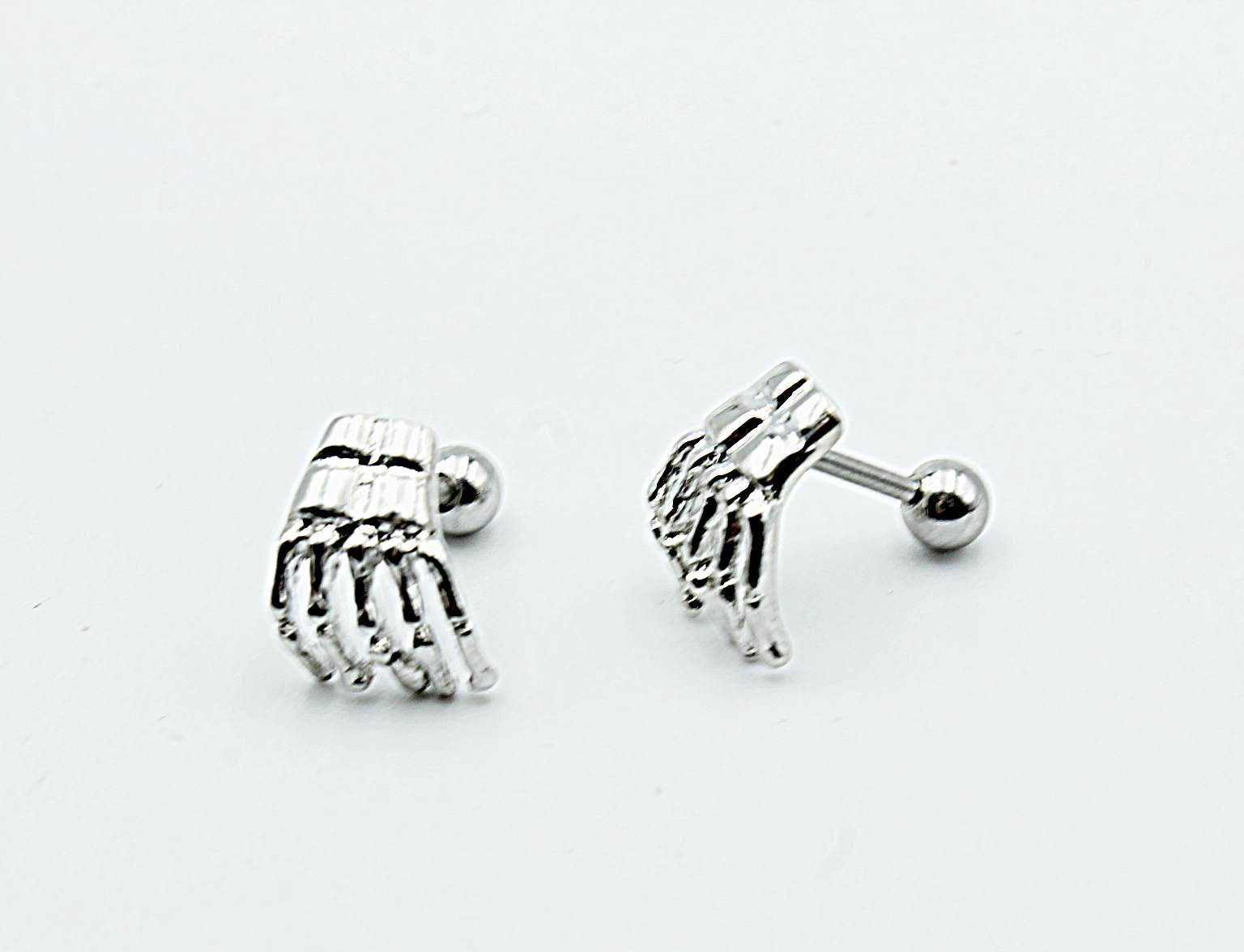 Skeleton Hand Tragus / Cartilage Barbell Stud Earring