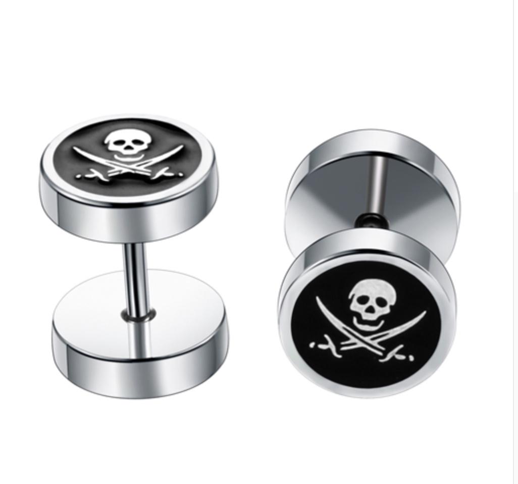 Fake Ear Plug - Skull Design in Stainless Steel