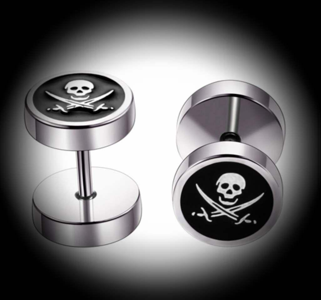 Fake Ear Plug - Skull Design in Stainless Steel