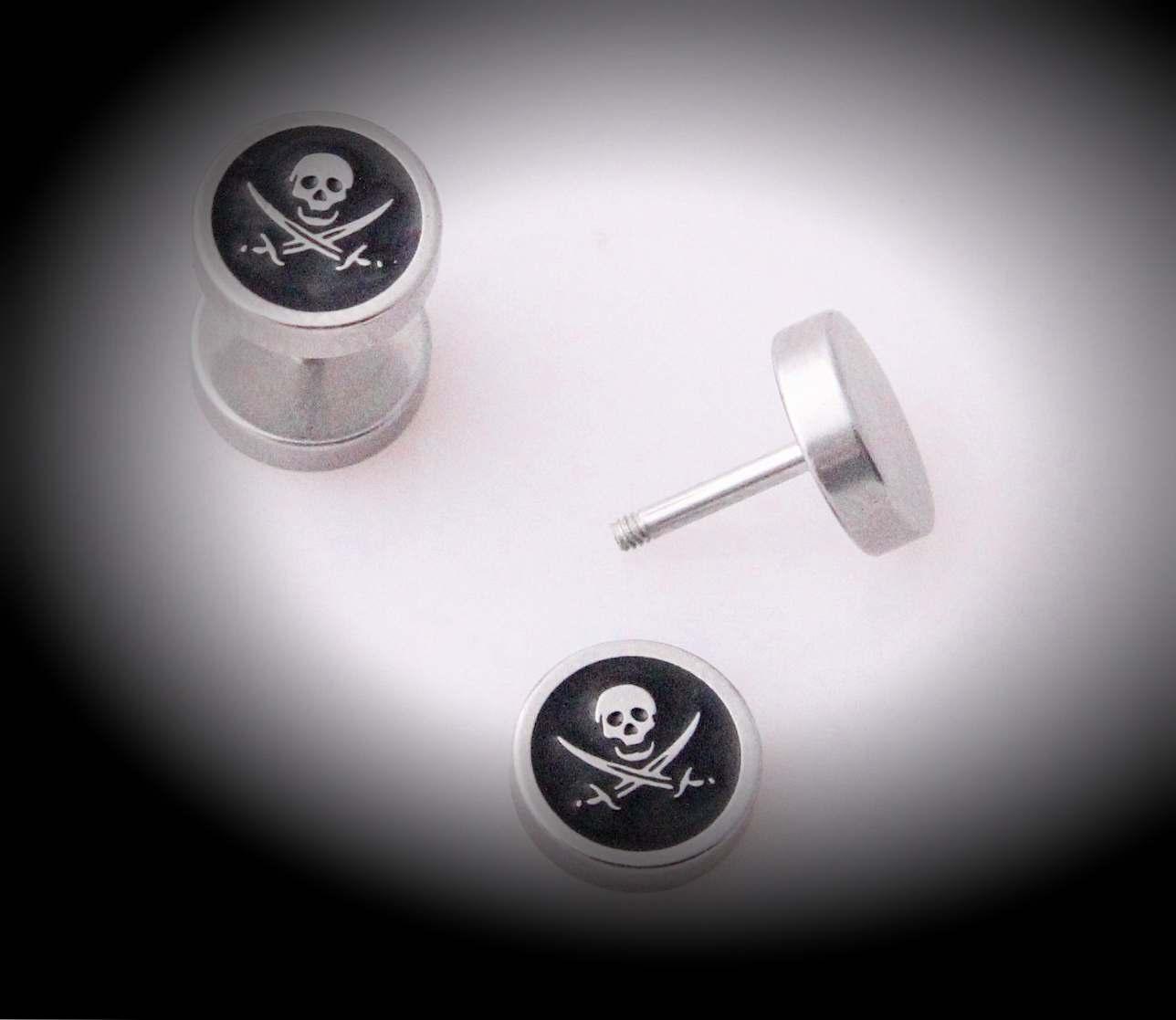 Fake Ear Plug - Skull Design in Stainless Steel