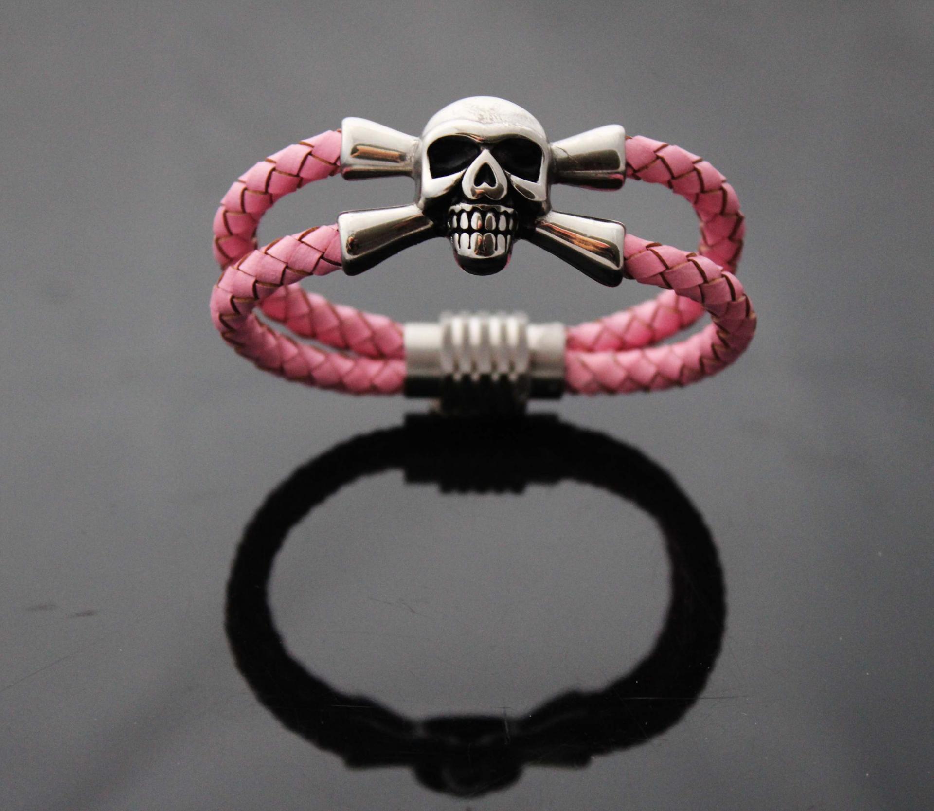 Pink Leather Skull Pirate Double Layer Bracelet - Customisable!