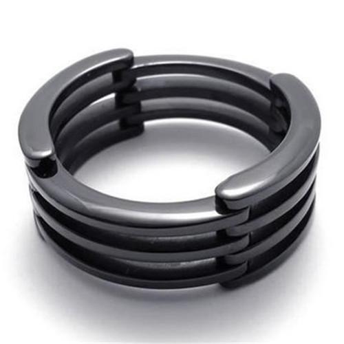 Geometric Slat Design Unisex Black Steel Ring