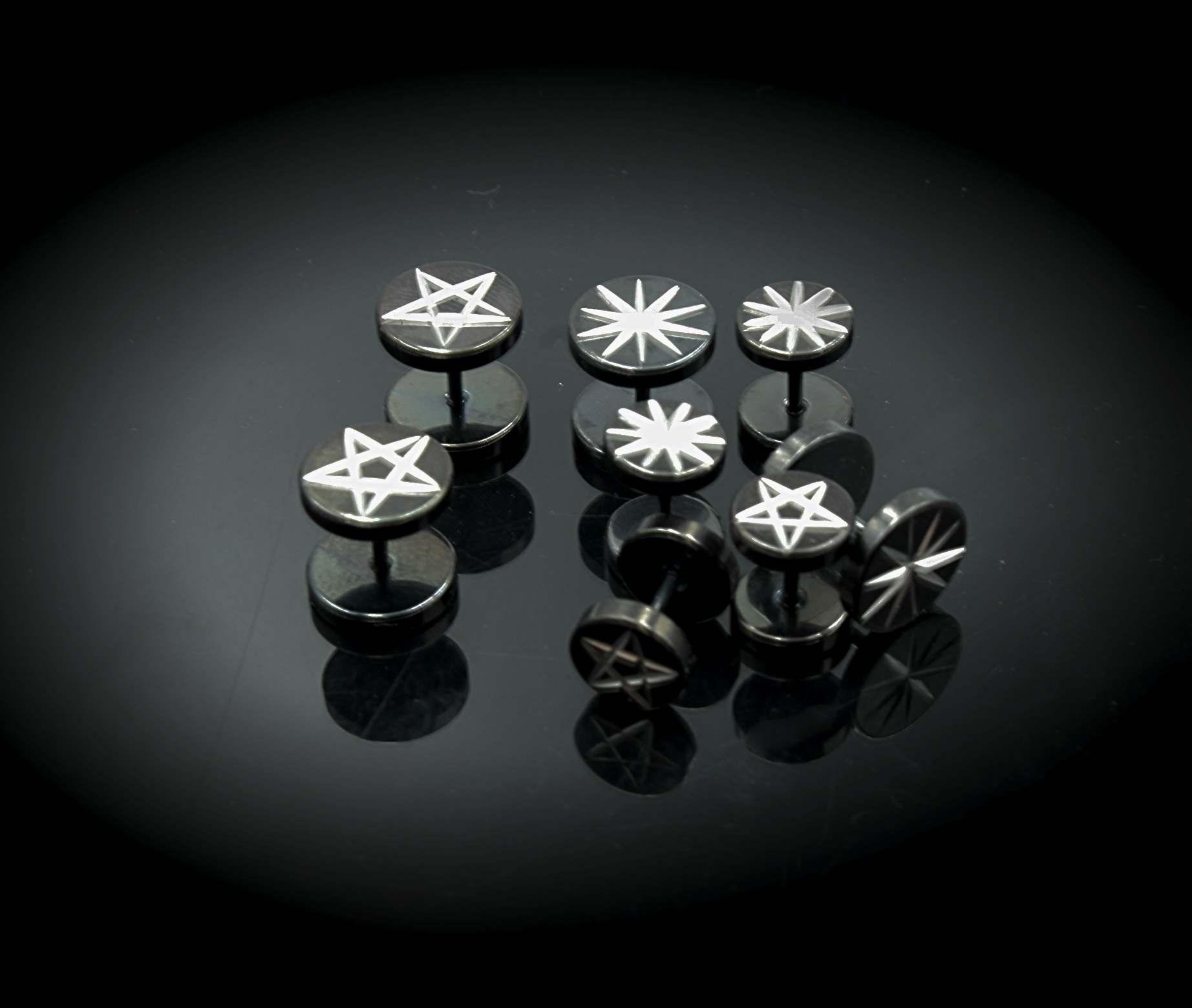 Black Fake Ear Plugs Star Designs