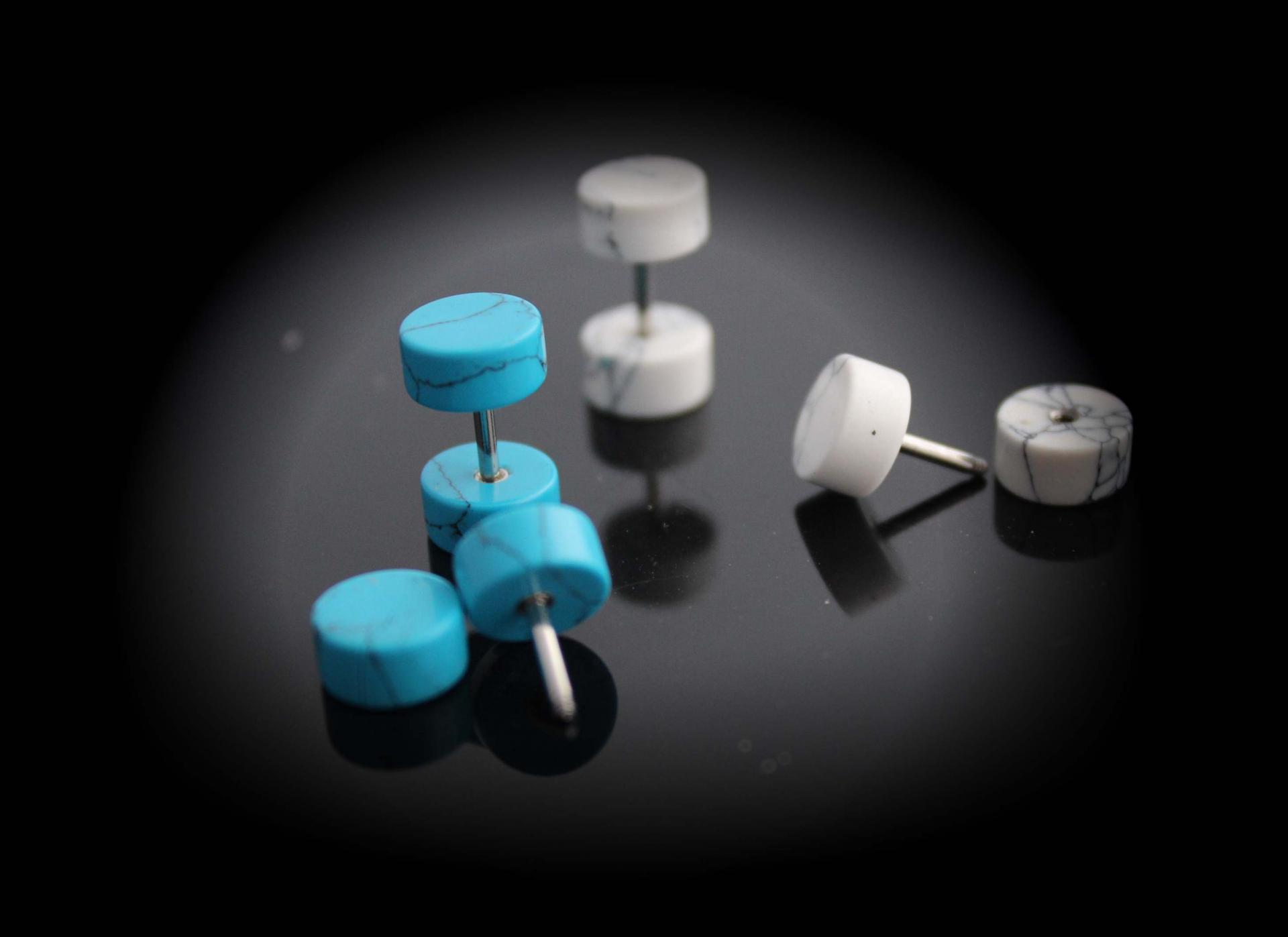 Fake Ear Plug Stretcher In Stone - Blue or White