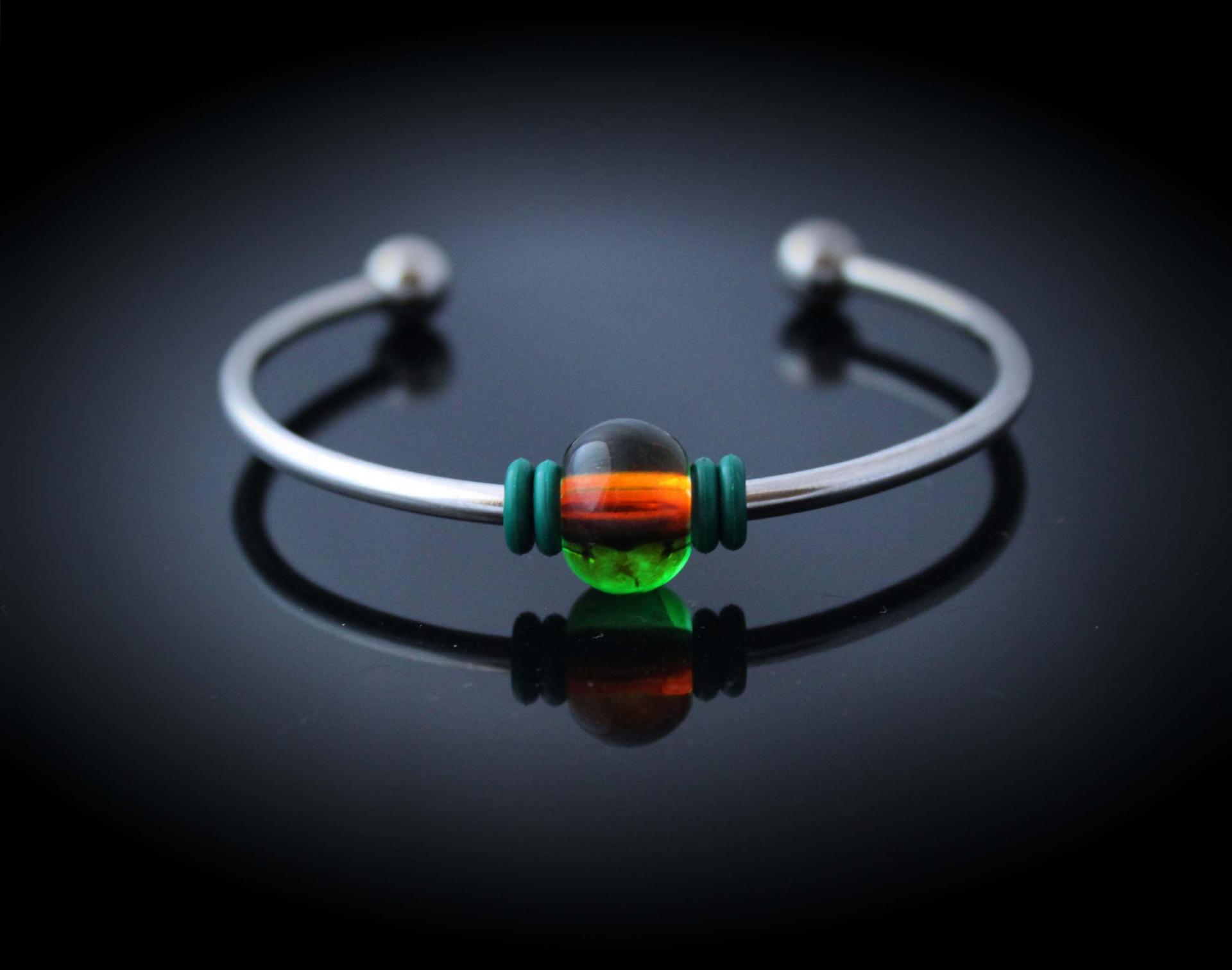 Torque Bangle With Colourful Glass Bead - Stainless Steel