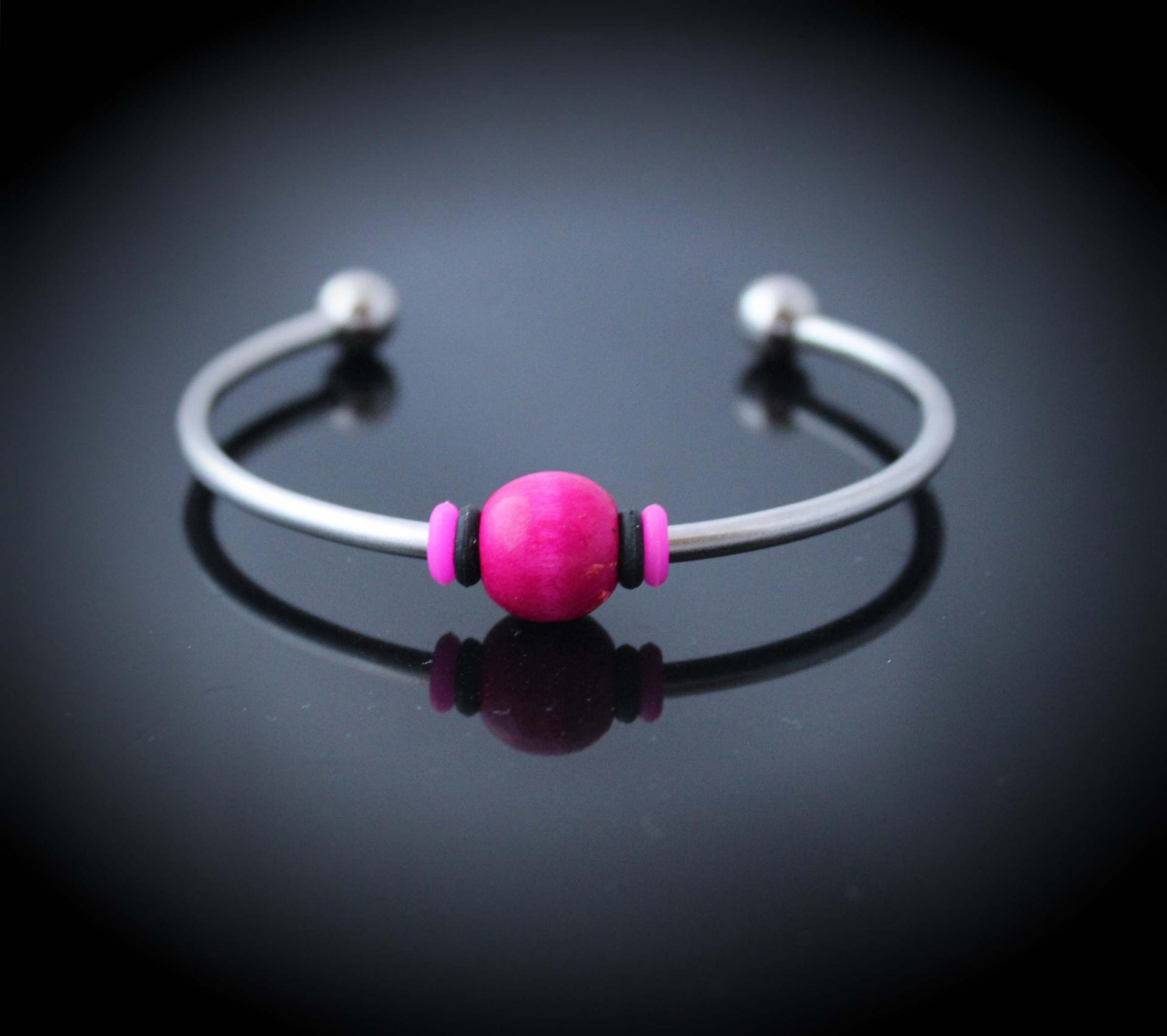 Torque Bangle With Colourful Bead - Stainless Steel