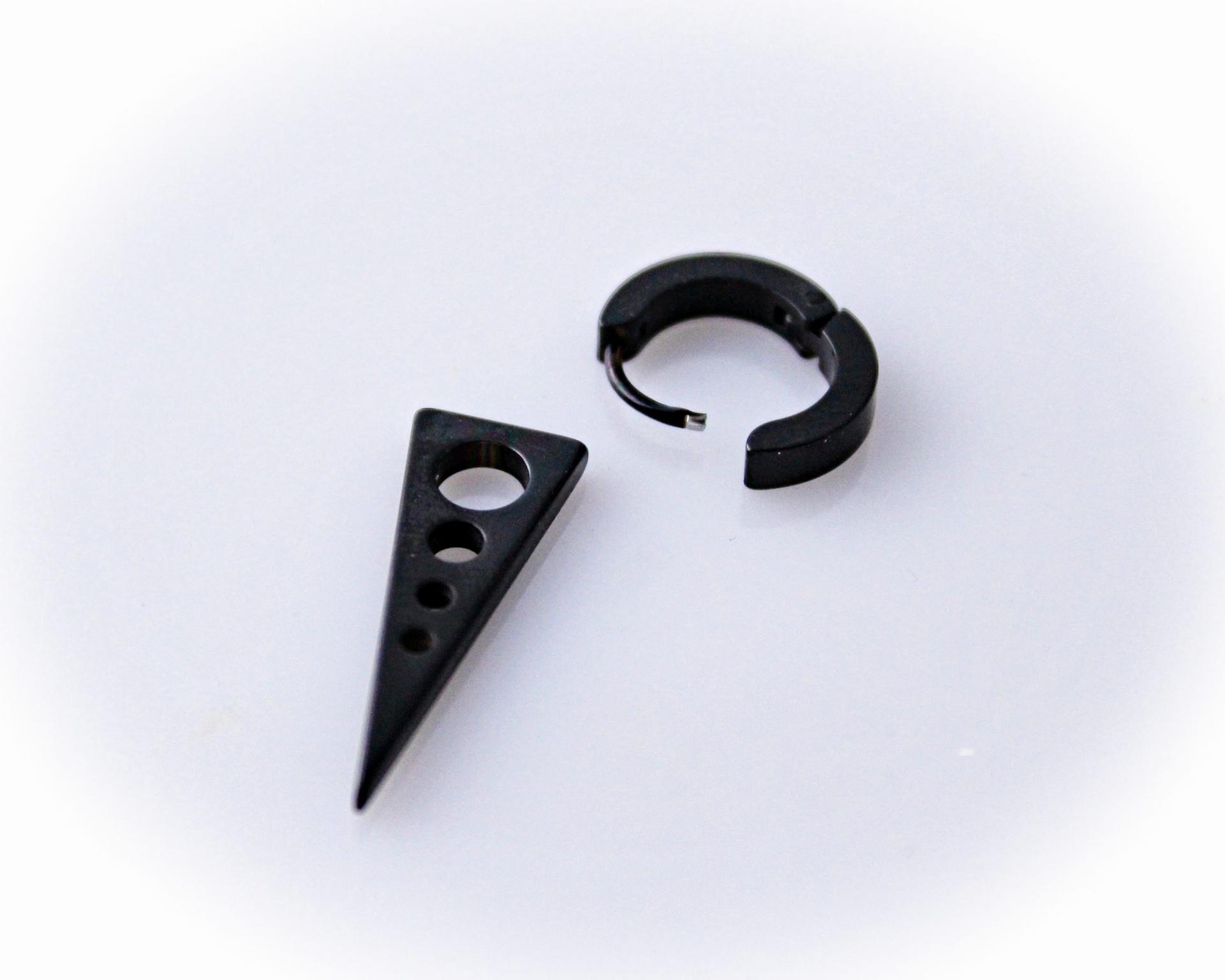 Triangle Dangle Small Hoop Stainless Steel Earrings - Black or Silver