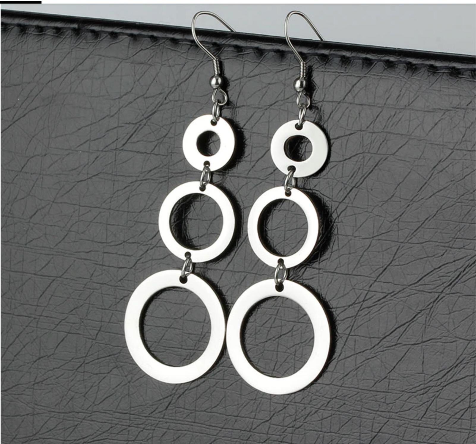 Stainless Steel Triple Circle Dangle Earrings