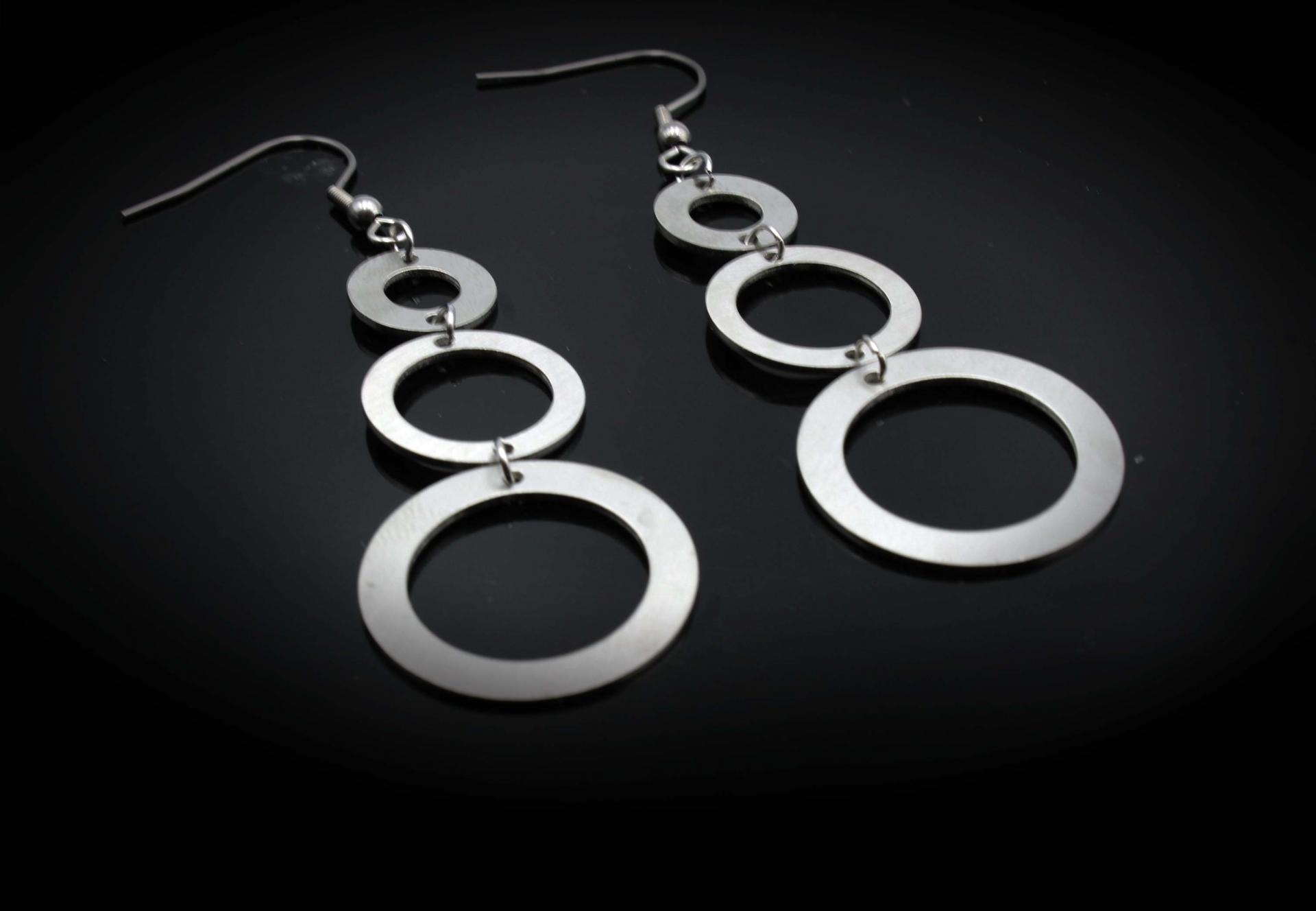 Stainless Steel Triple Circle Dangle Earrings