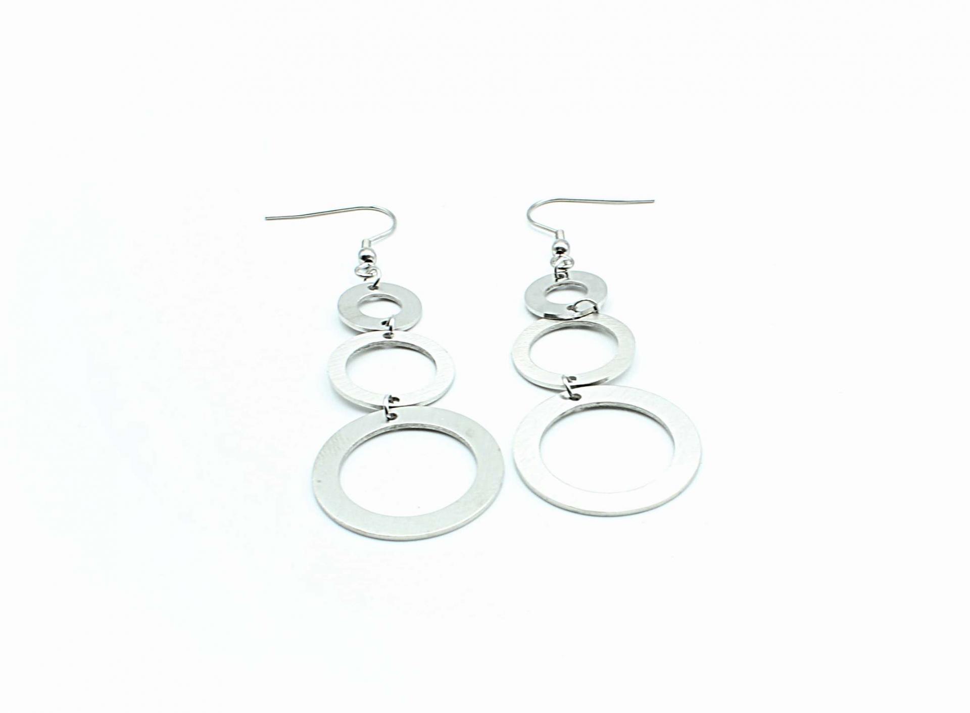 Stainless Steel Triple Circle Dangle Earrings