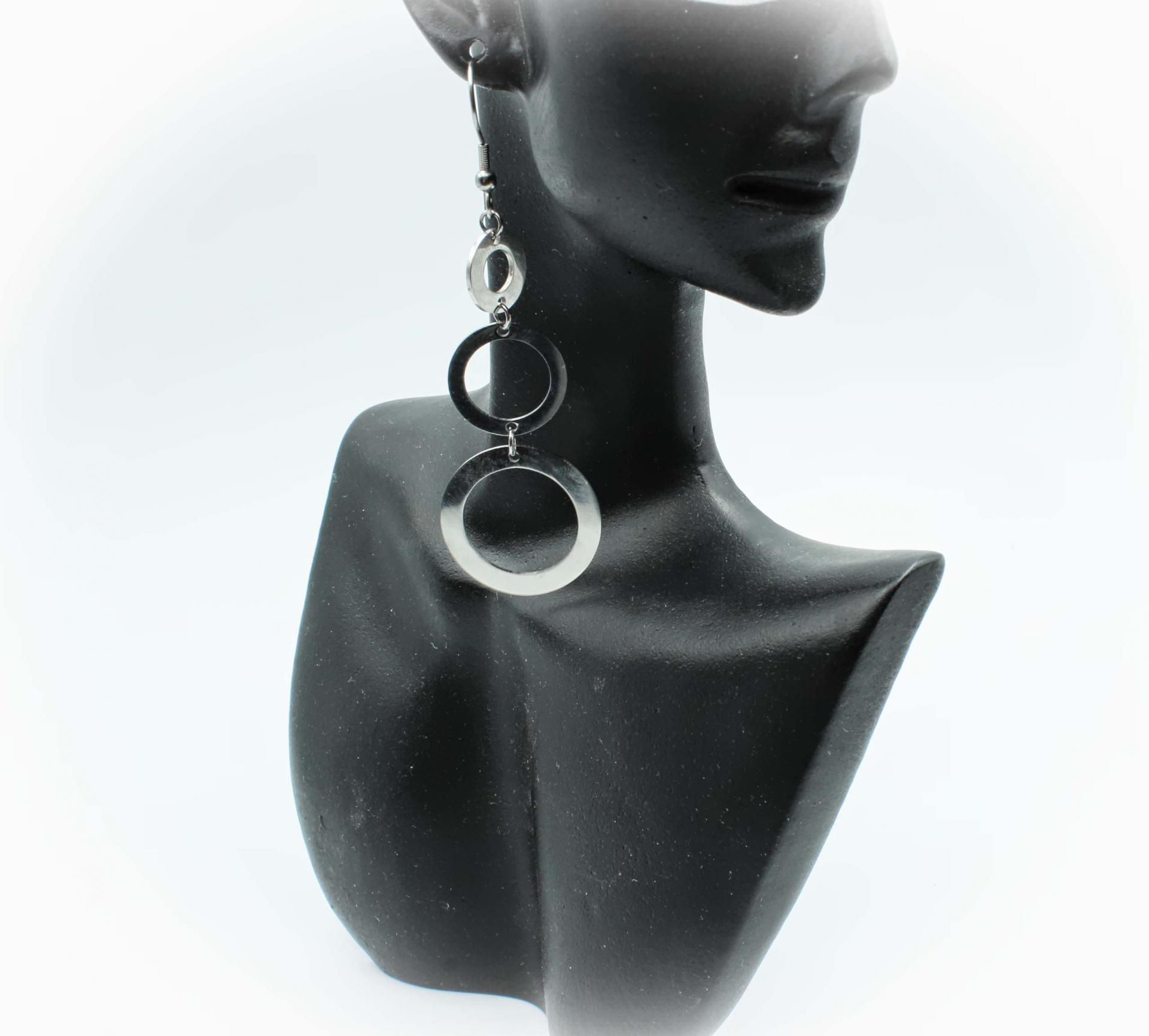 Stainless Steel Triple Circle Dangle Earrings