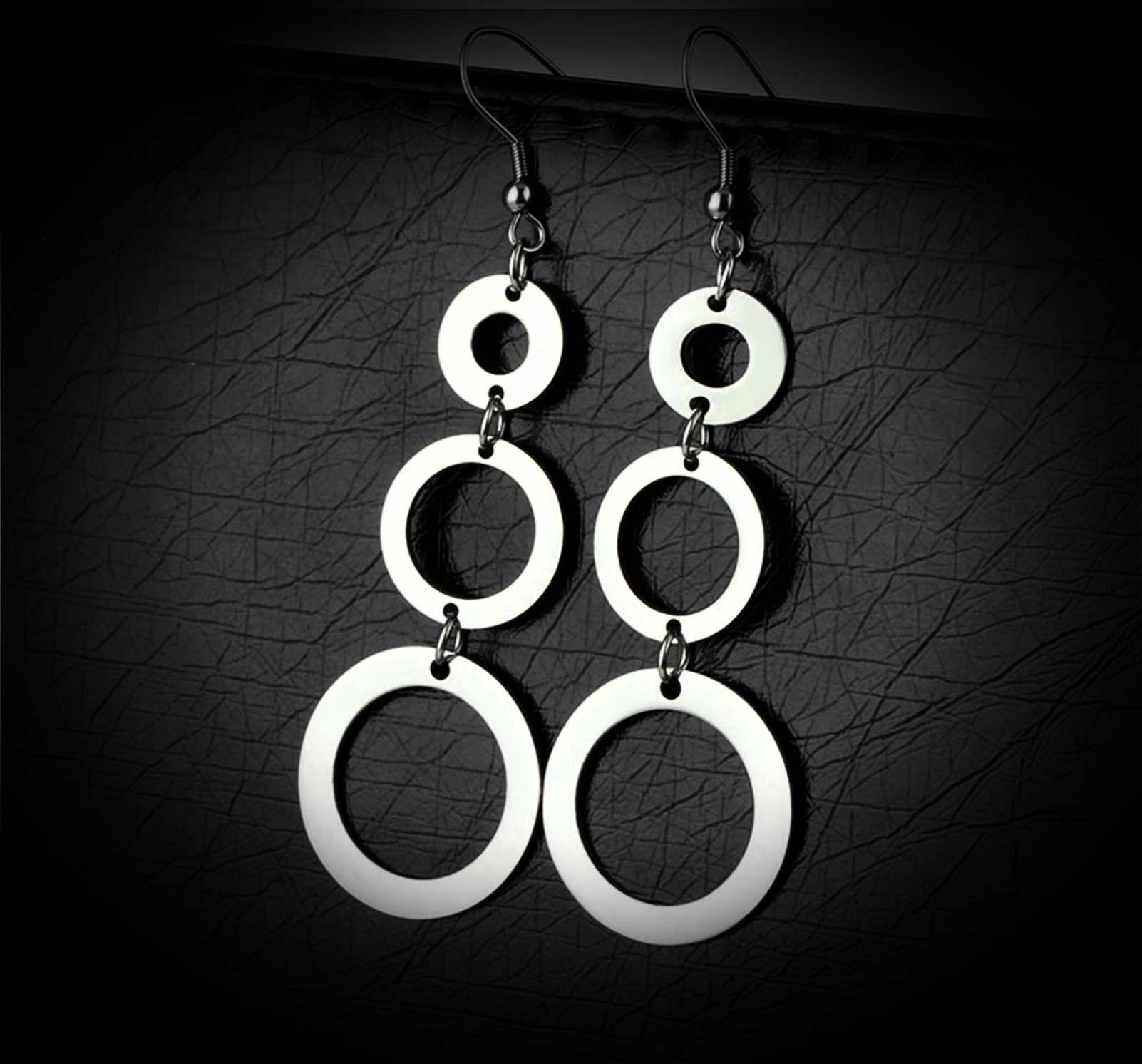 Stainless Steel Triple Circle Dangle Earrings