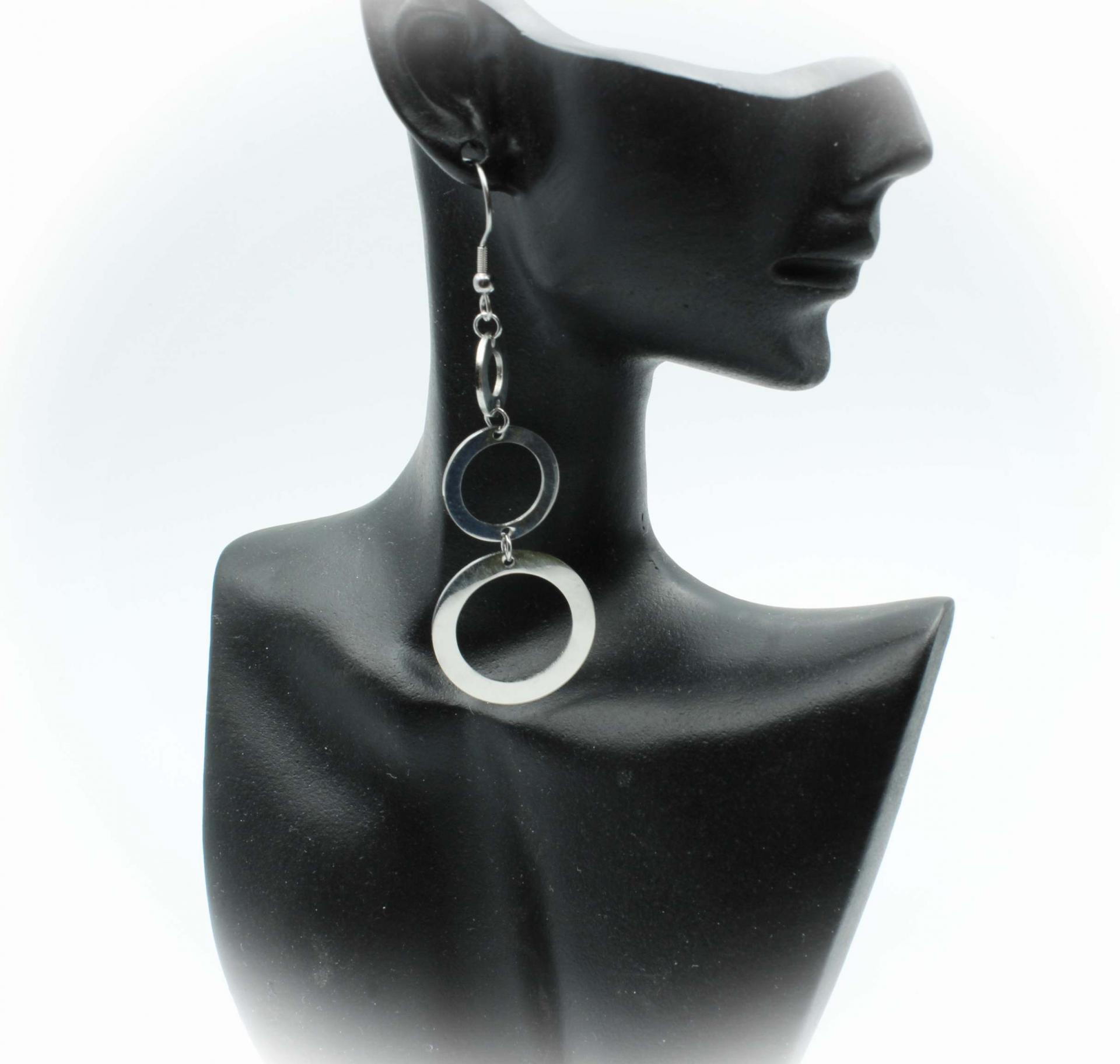 Stainless Steel Triple Circle Dangle Earrings