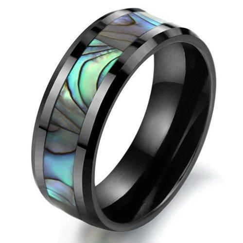 Tungsten Ring in Black With Shell Design