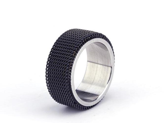 Mesh Ring Black or Silver Stainless Steel - Unisex