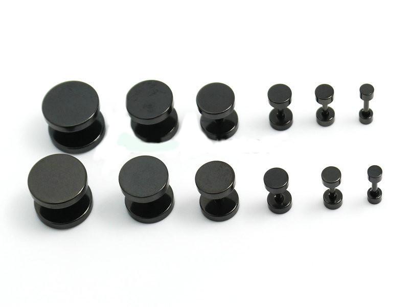 Black Fake Ear Plugs - Stainless Steel & Choice of Size!