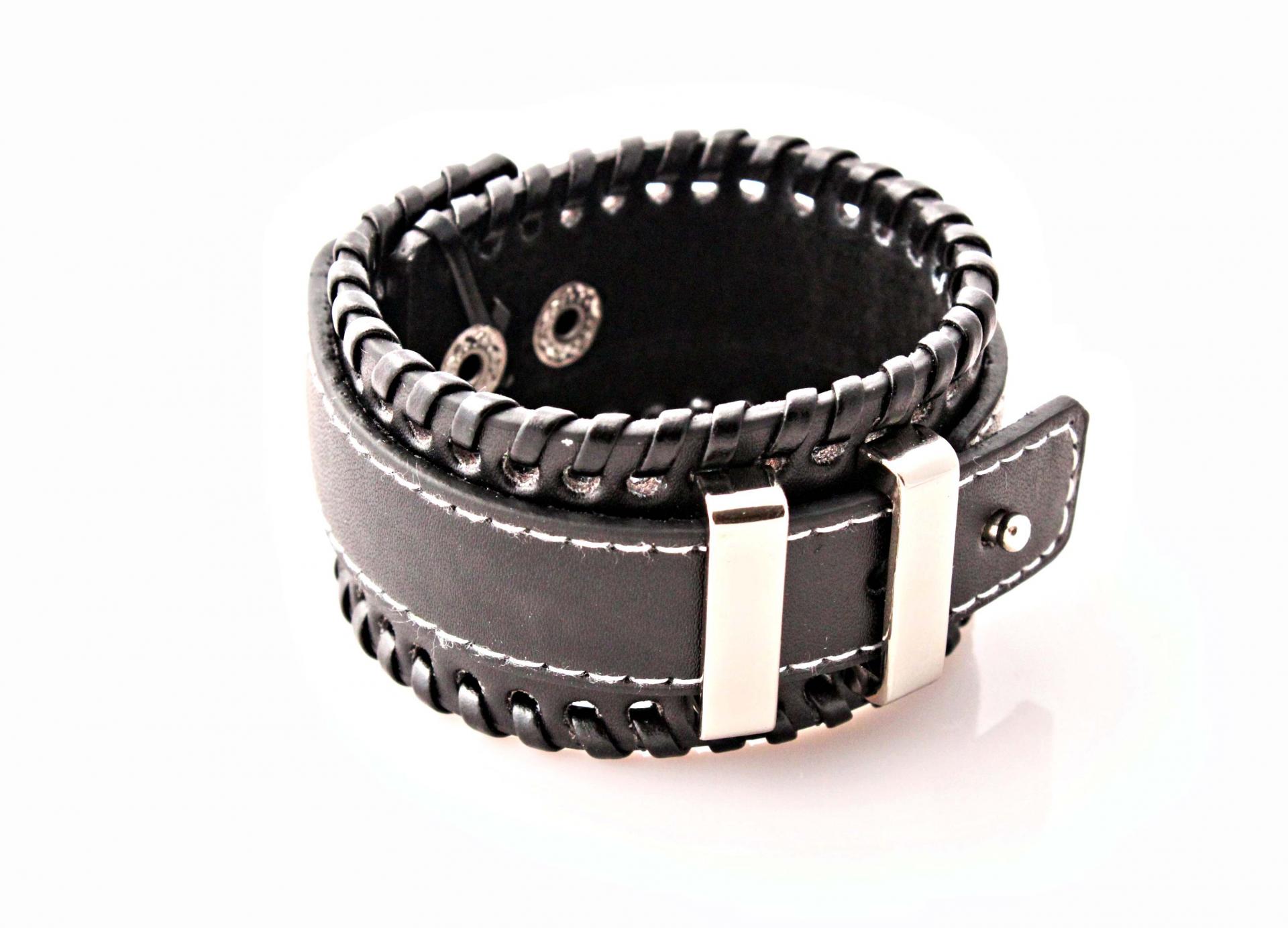 Vintage Punk Wide Cuff Double Bar Adjustable Leather Bracelet