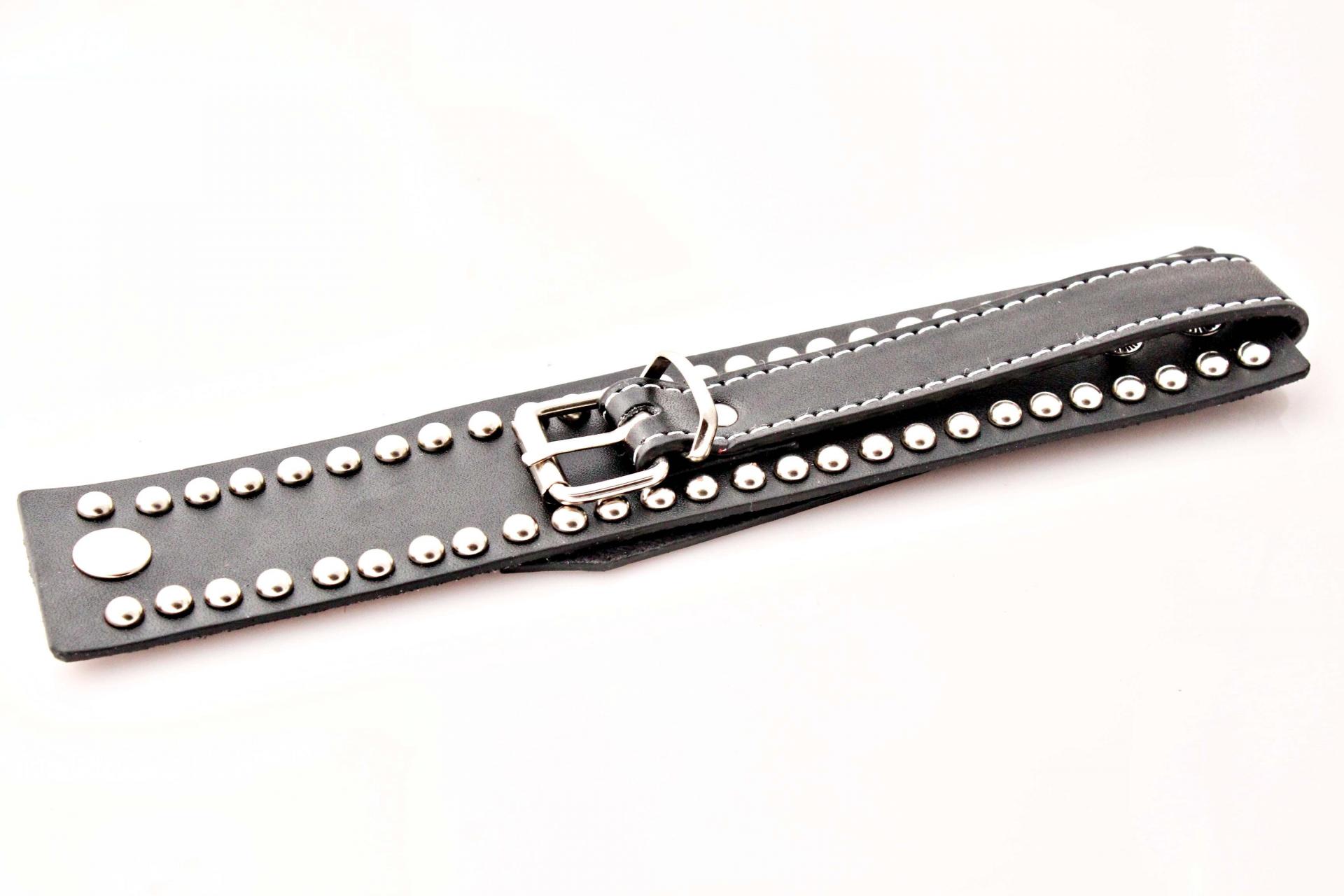 Wide Cuff Multi Stud Buckle Adjustable Leather Bracelet  