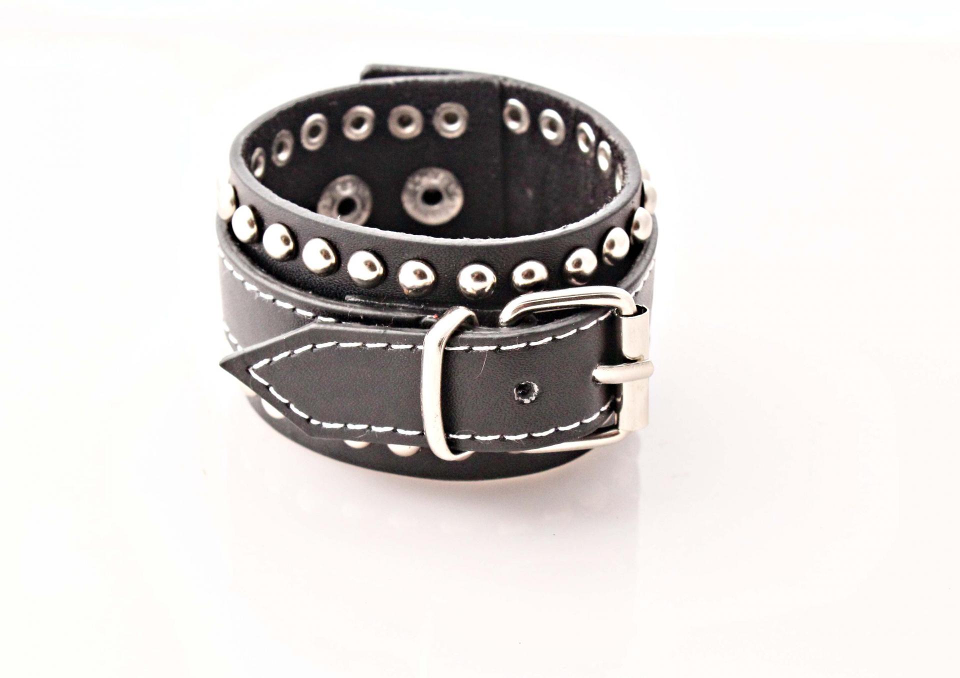 Wide Cuff Multi Stud Buckle Adjustable Leather Bracelet  