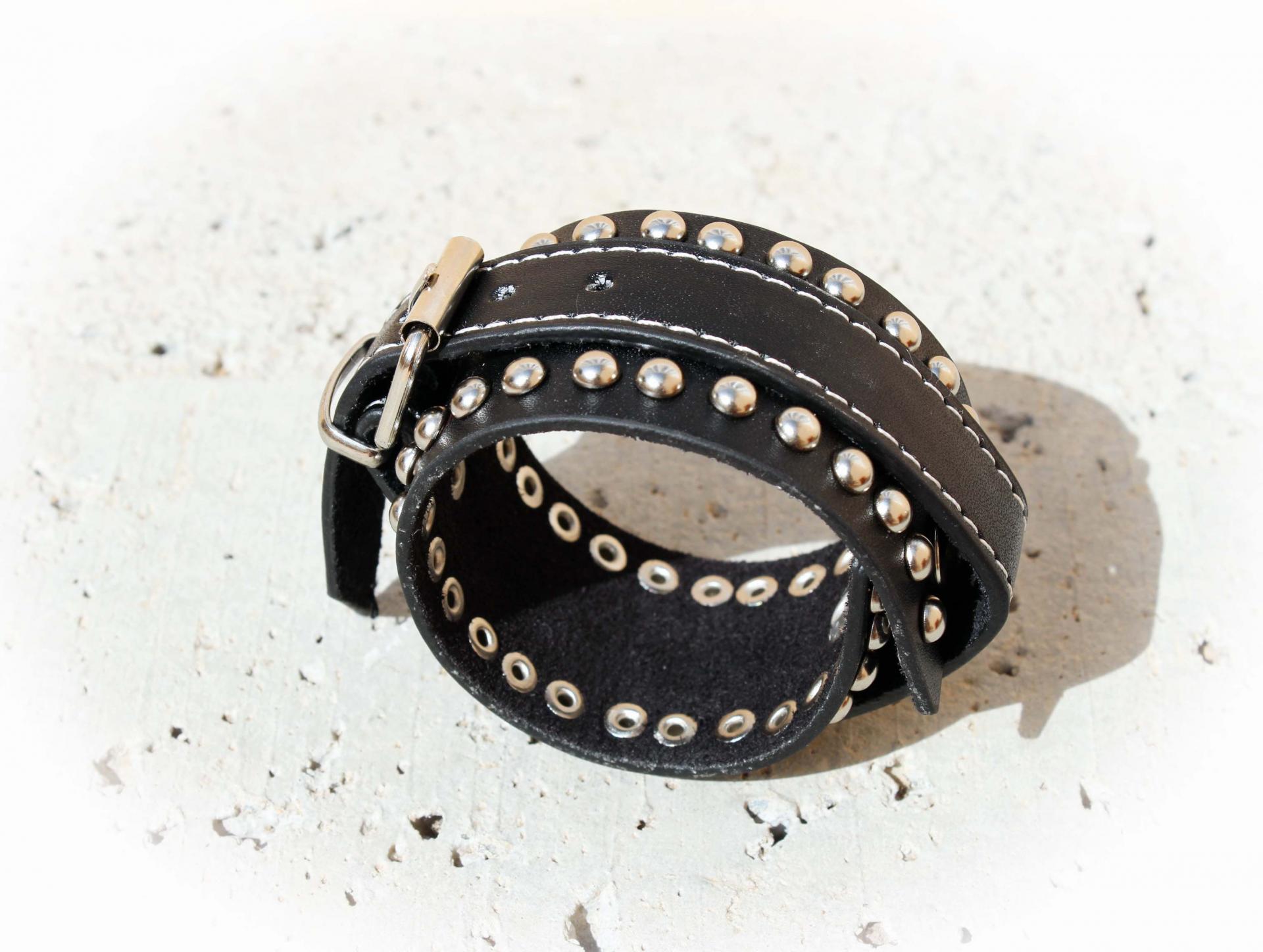 Wide Cuff Multi Stud Buckle Adjustable Leather Bracelet  