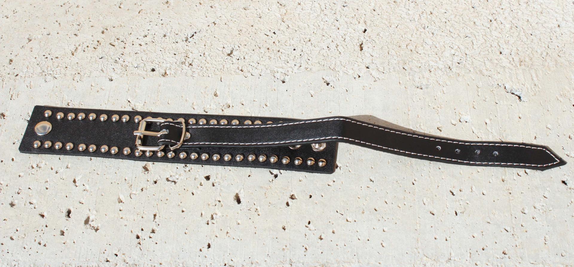 Wide Cuff Multi Stud Buckle Adjustable Leather Bracelet  