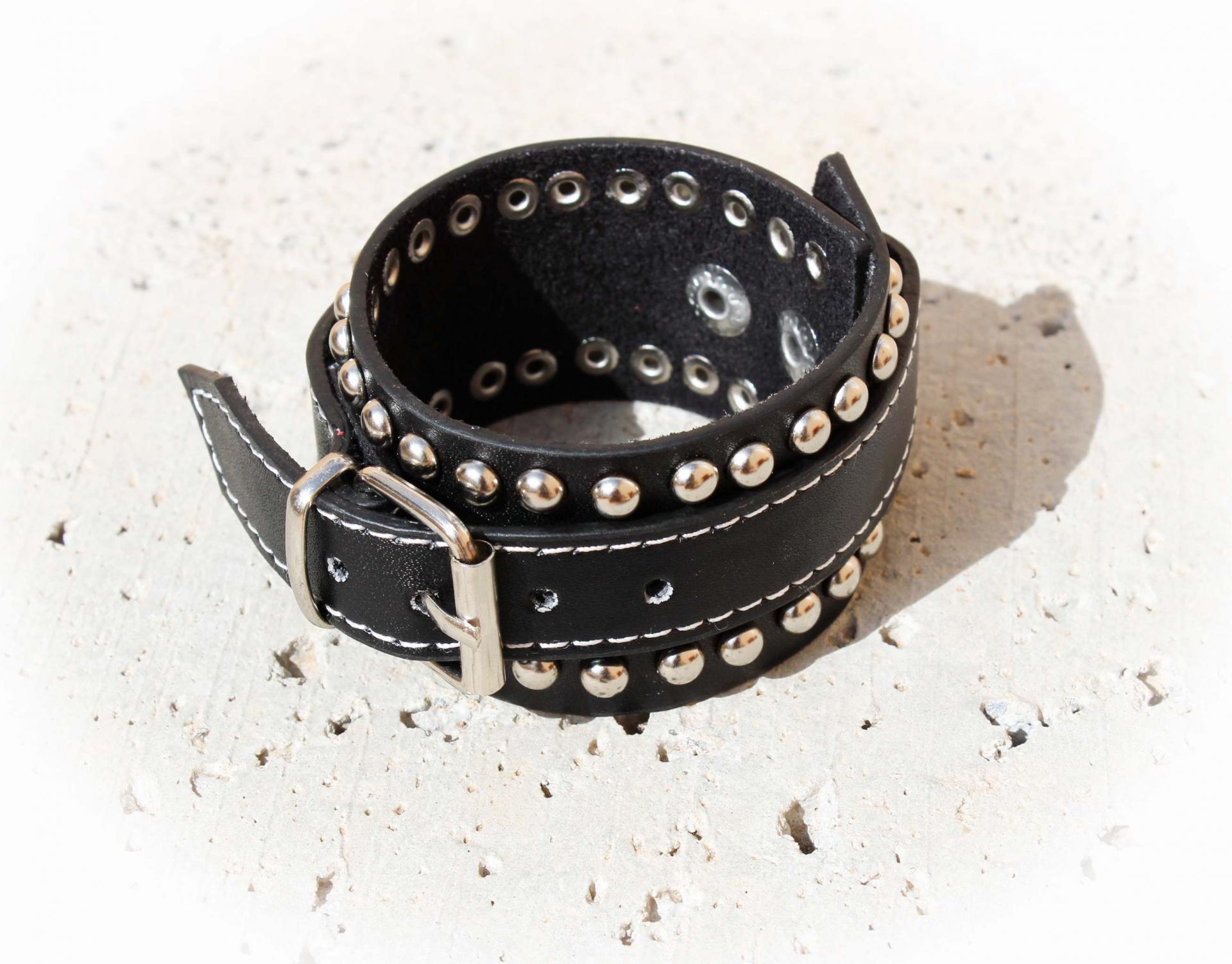 Wide Cuff Multi Stud Buckle Adjustable Leather Bracelet  