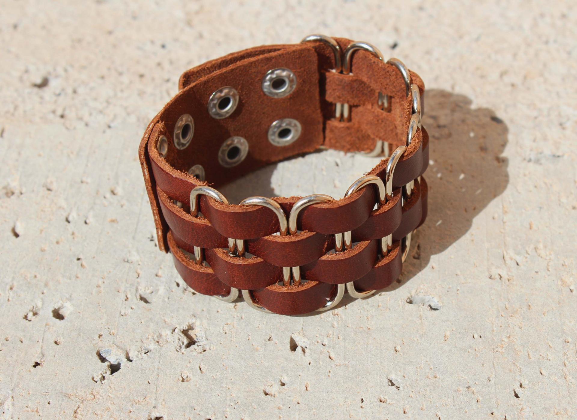 Vintage Punk Wide Cuff "PaperClip" Adjustable Leather Bracelet 