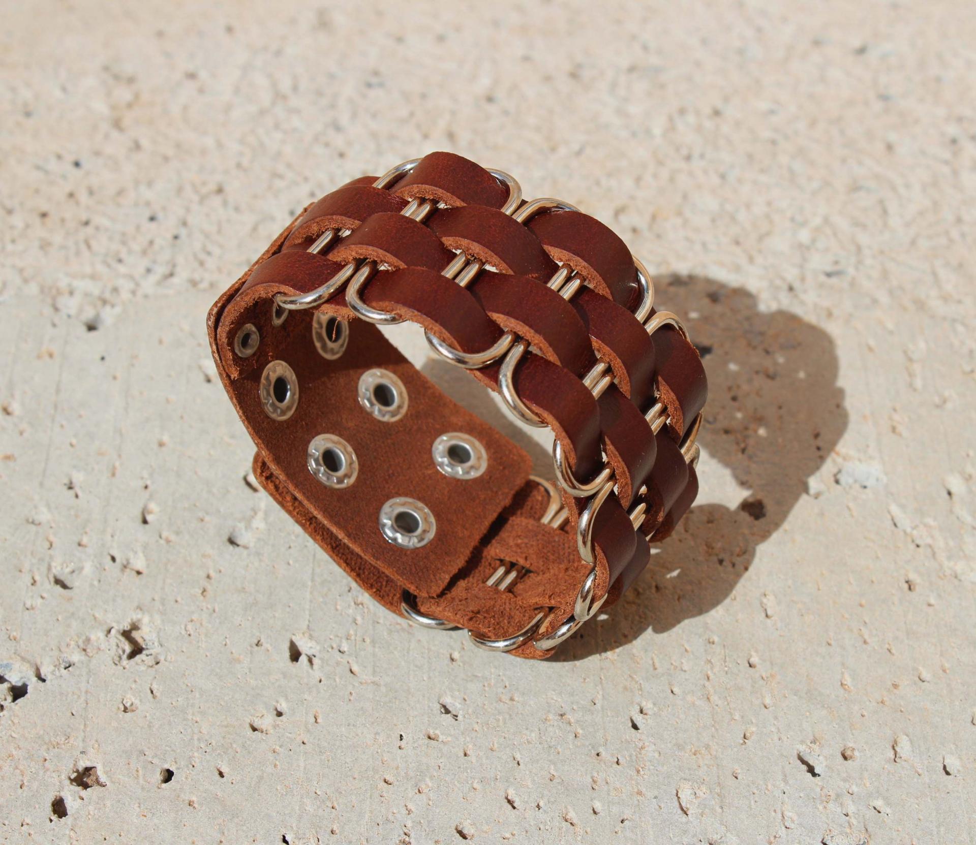 Vintage Punk Wide Cuff "PaperClip" Adjustable Leather Bracelet 