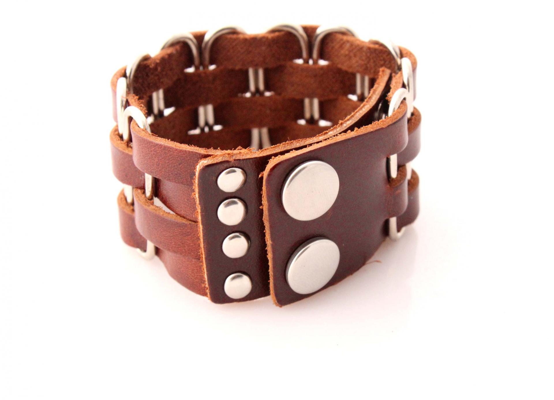 Vintage Punk Wide Cuff "PaperClip" Adjustable Leather Bracelet 